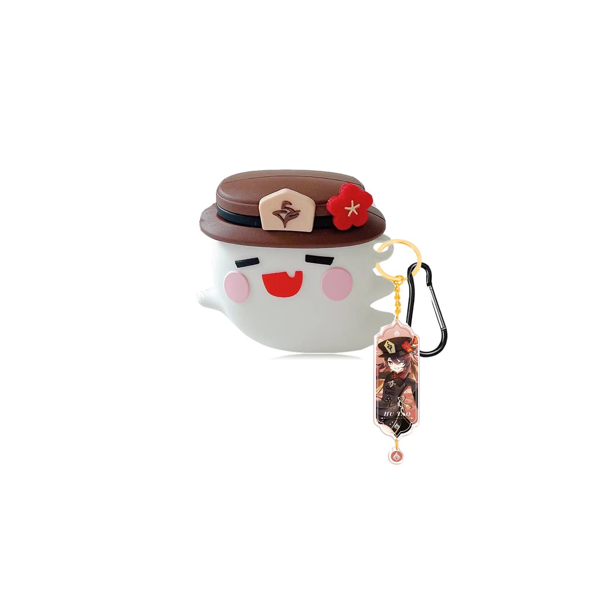 Cute Hu Tao Ghost AirPod 1/2 Case with Keychain - Shockproof & Stylish for Gaming Fans