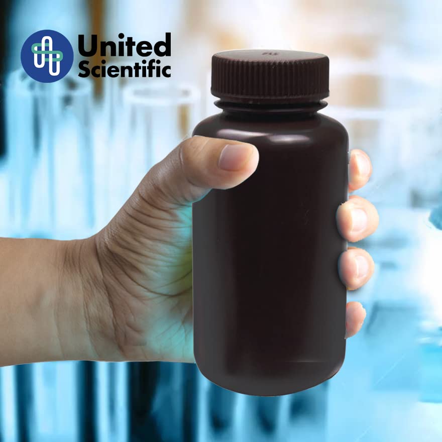 Amber HDPE Wide Mouth Reagent Bottles 16oz (500mL) - 12 Pack Chemical Sample Containers with Lids | Laboratory, Home Science Experiments, DIY Storage & Industrial Use