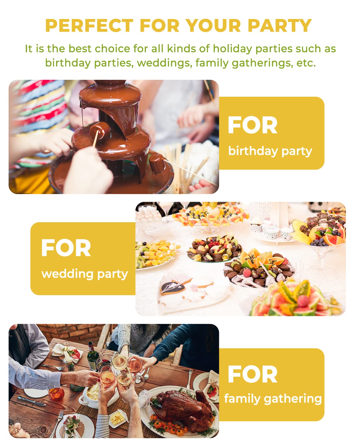 4-Tier Chocolate & Cheese Fountain Machine - Perfect for Nachos, Chocolate Sauce, Weddings & Parties | Ideal for Home Entertaining, Catering Events & Buffet Stations