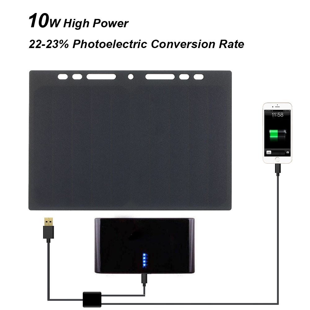 Festnight 10W High Power Solar Panel - Portable USB Charger with Monocrystalline Silicon for Outdoor Camping, Hiking, Emergency Power Supply & Mobile Devices Charging