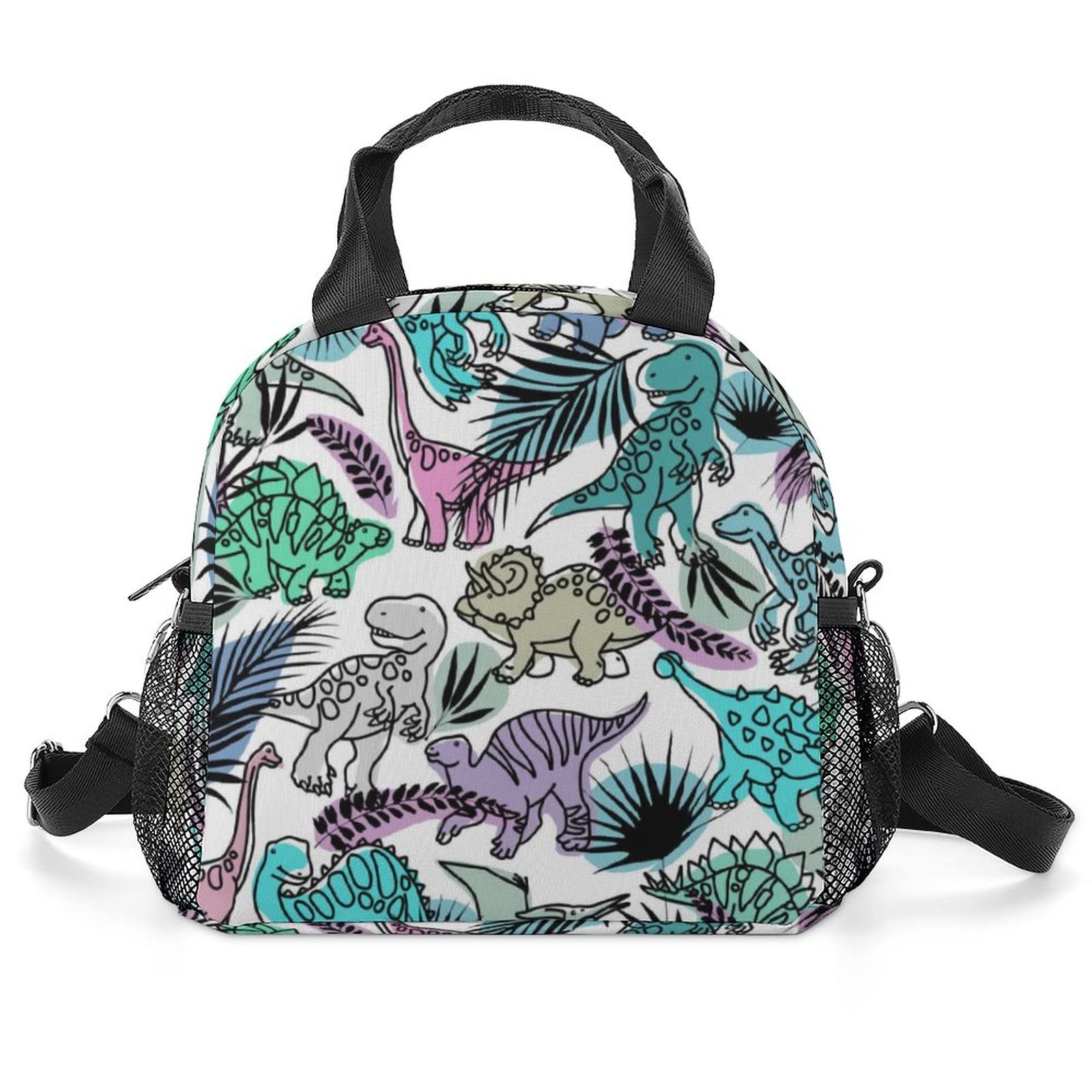 MoBlinko Insulated Lunch Box with Cartoon Dinosaur & Tropical Plants Pattern - Leakproof Cooler Bag with Adjustable Shoulder Strap for School, Picnic, Hiking, Beach | Perfect for Kids & Adults | BPA-Free & Eco-Friendly | One Size Fits All
