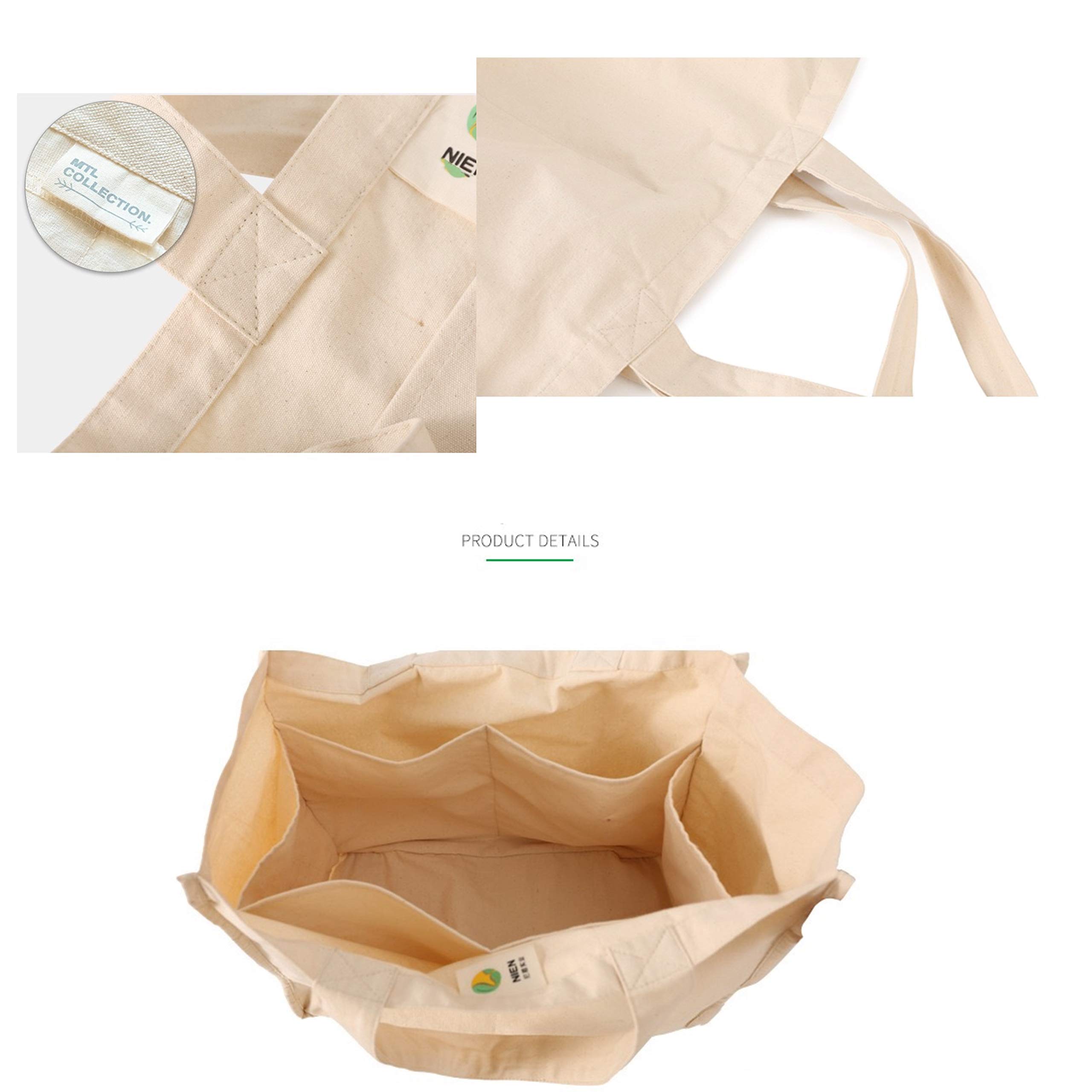 Eco-Friendly Reusable Shopping Bags Set - 4 Pack (1 Cotton Canvas Bag + 3 Mesh Bags) - 100% Organic Cotton, Washable & Durable for Groceries, Beach & Farmers Market
