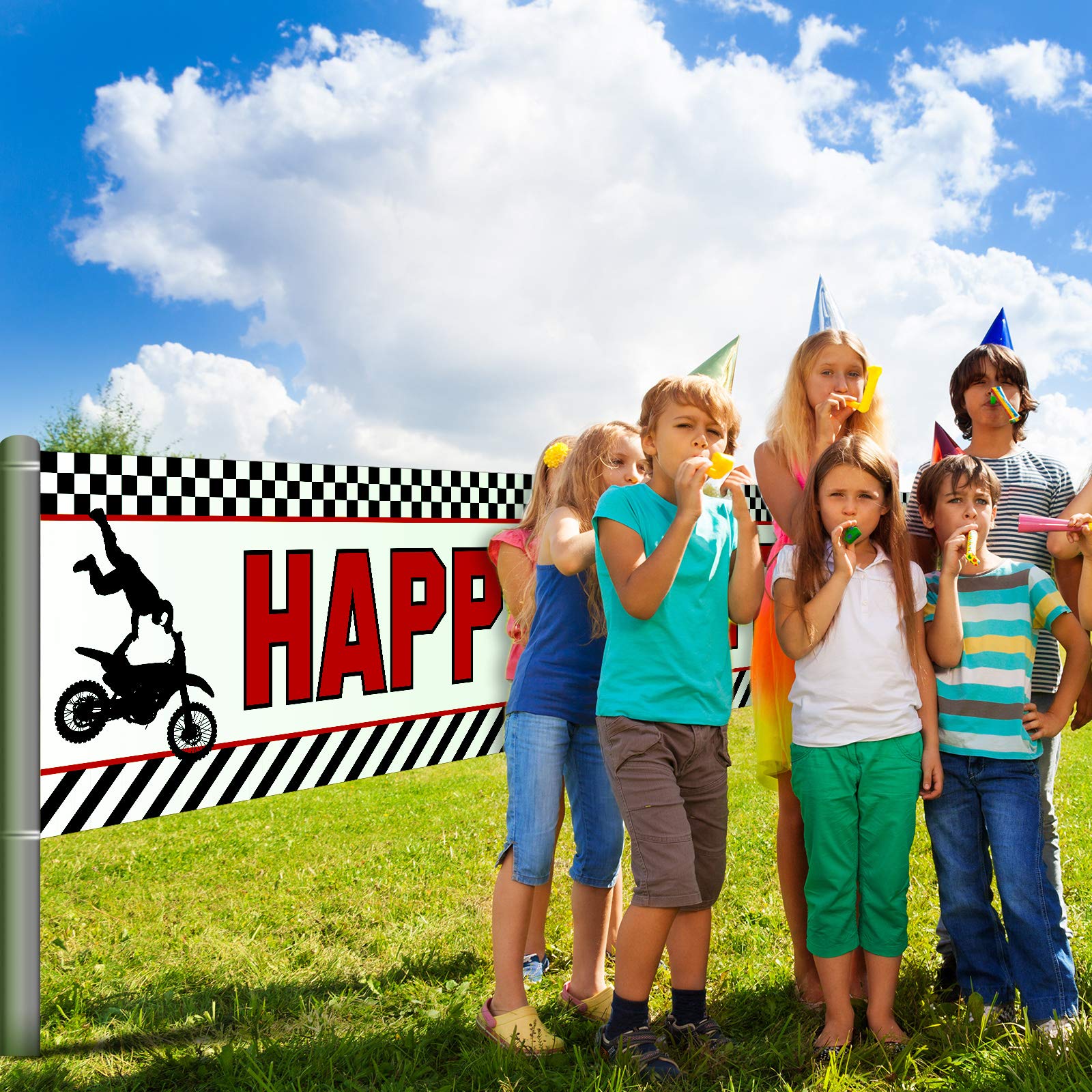 Boao Large Motocross Birthday Banner - 250x45cm (98.4x17.7 Inch) Dirt Bike Party Decorations for Boys & Girls - Indoor/Outdoor Racing Theme Party Supplies - Perfect for Birthday Celebrations, Baby Showers & Motorcycle Themed Events