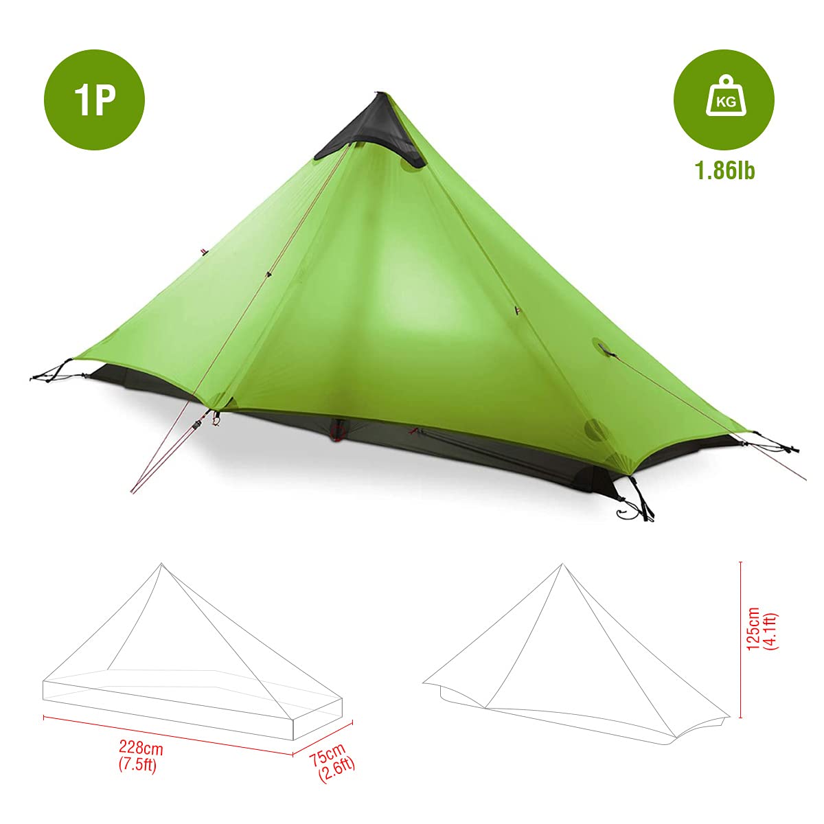 Ultralight 3-Season Backpacking Tent - 1 or 2 Person Lightweight Camping Tent for Outdoor Adventures | Waterproof & Portable LanShan Tent for Hiking, Trekking, Kayaking & Mountain Climbing | Compact Green Shelter for Solo or Couple Camping Trips
