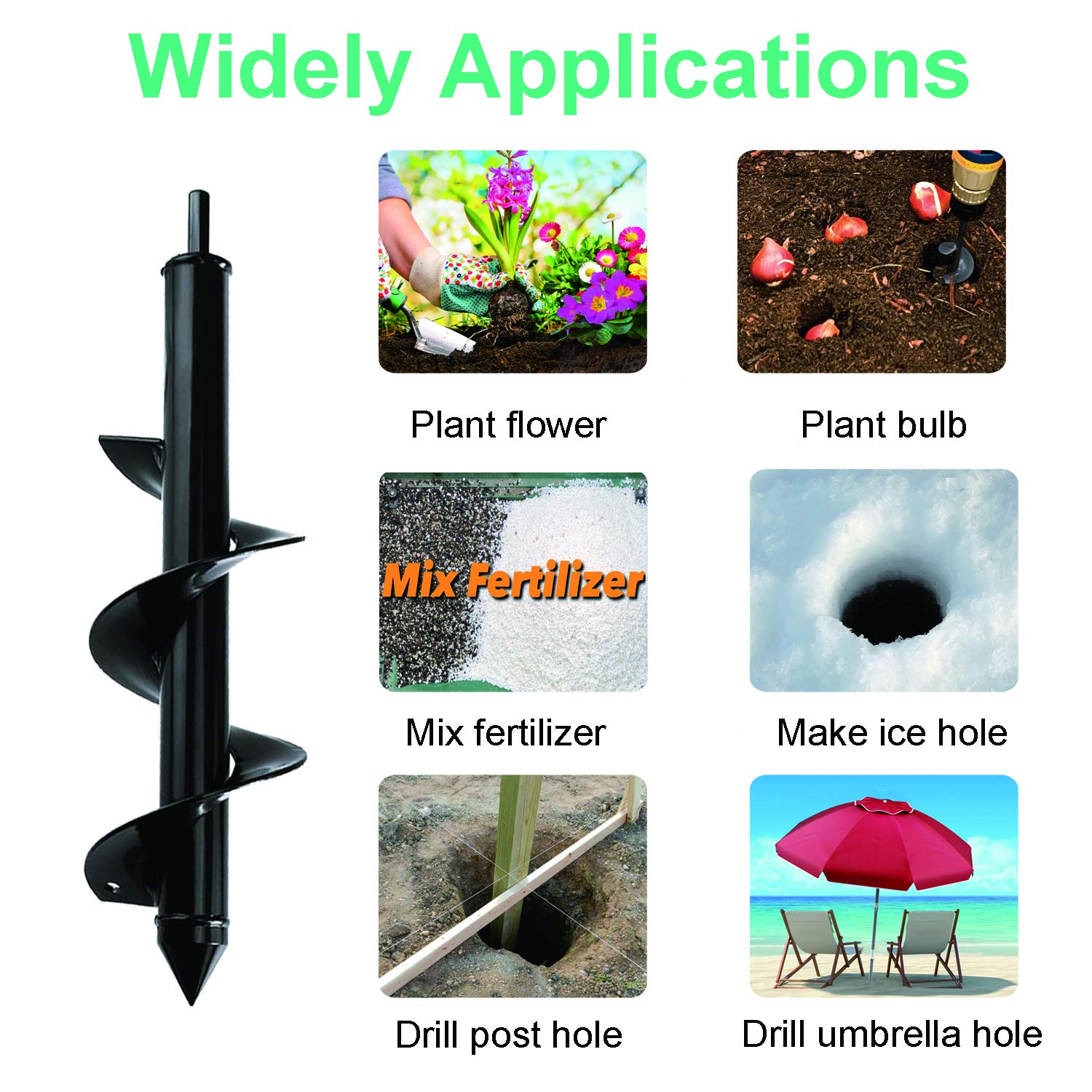 **Auger Drill Bit Set for Planting - Spiral Hole Digger for Garden, Bulb & Bedding Plants, Post & Umbrella Holes - Compatible with 3/8” Hex Drive Drill - Perfect for Landscaping, Gardening & DIY Projects**