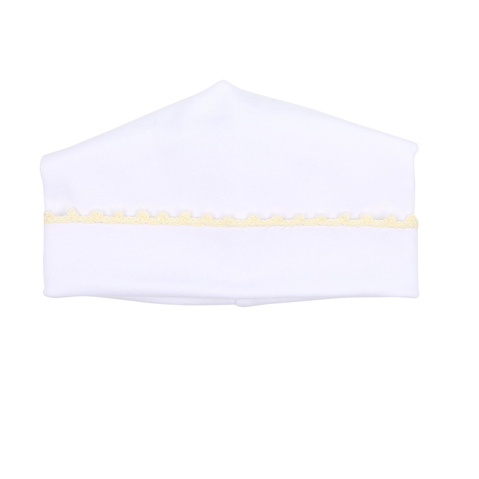Baby Joy Hat with Yellow Crochet Trim - Soft Cotton Newborn Beanie for Boys & Girls - Perfect for Photoshoots, Outdoor Play & Winter Protection