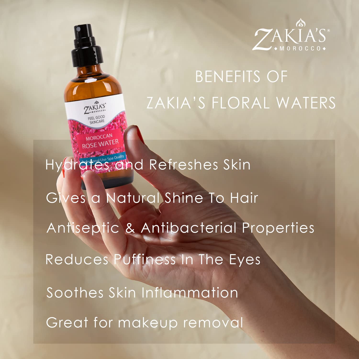HYDROSOL Pure Moroccan Rose Water (4 oz) - Natural Facial Toner & Hair Mist for Hydration & Glow - Perfect for Skincare Routine & DIY Beauty Recipes