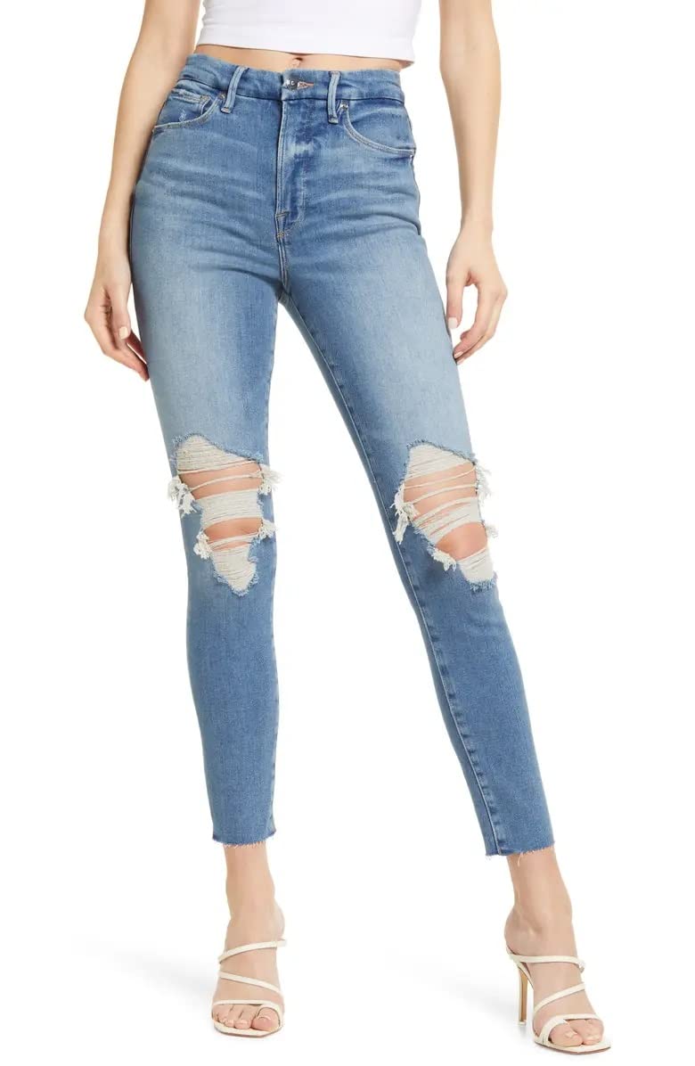 Good American Good Waist High-Rise Women's Jeans - Indigo Denim, Slim Fit, Stretch Comfort | Perfect for Casual Wear, Date Night & Office Outfits