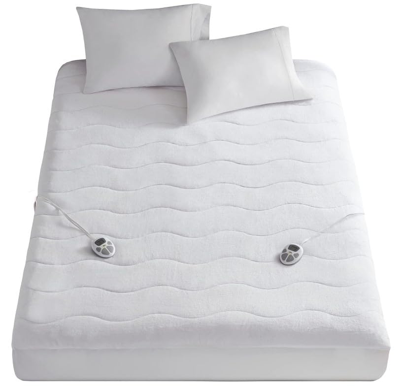 Serta Plush Heated Mattress Pad Queen Size - Electric Bed Warmer with Dual Controller & 10 Heat Settings | Auto Shut Off Timer | Machine Washable | ETL Certified | White | Perfect for Cold Winter Nights & Cozy Bedroom Comfort