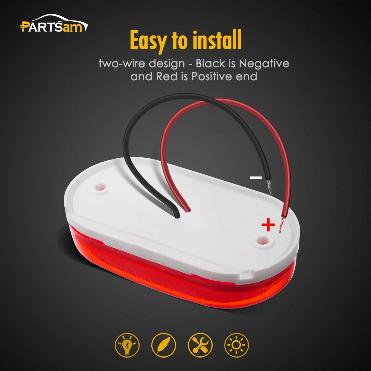 Partsam 7Pcs 4 Inch Red LED RV Clearance Marker Lights - 6 Diodes, Waterproof, Surface Mount, Rectangle Shape for Trailers, Trucks & Boats - Perfect for Night Visibility and Safety on the Road