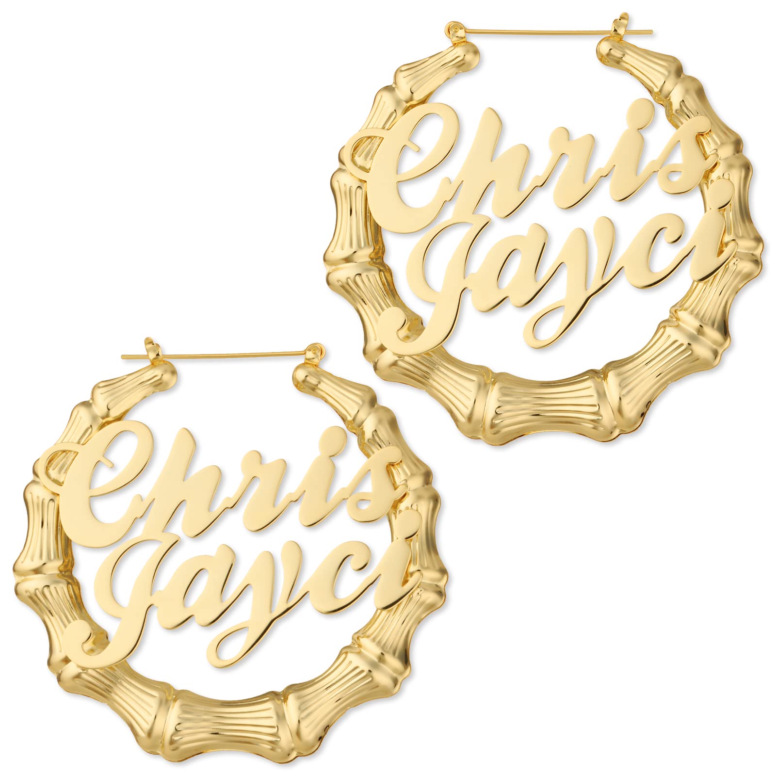 3UMeter Custom Bamboo Earrings for Women - Personalized Name Jewelry with 18K Gold Plating - Fashionable Dangle Earrings for Everyday Wear, Parties & Special Occasions - Unique Gift Idea for Her