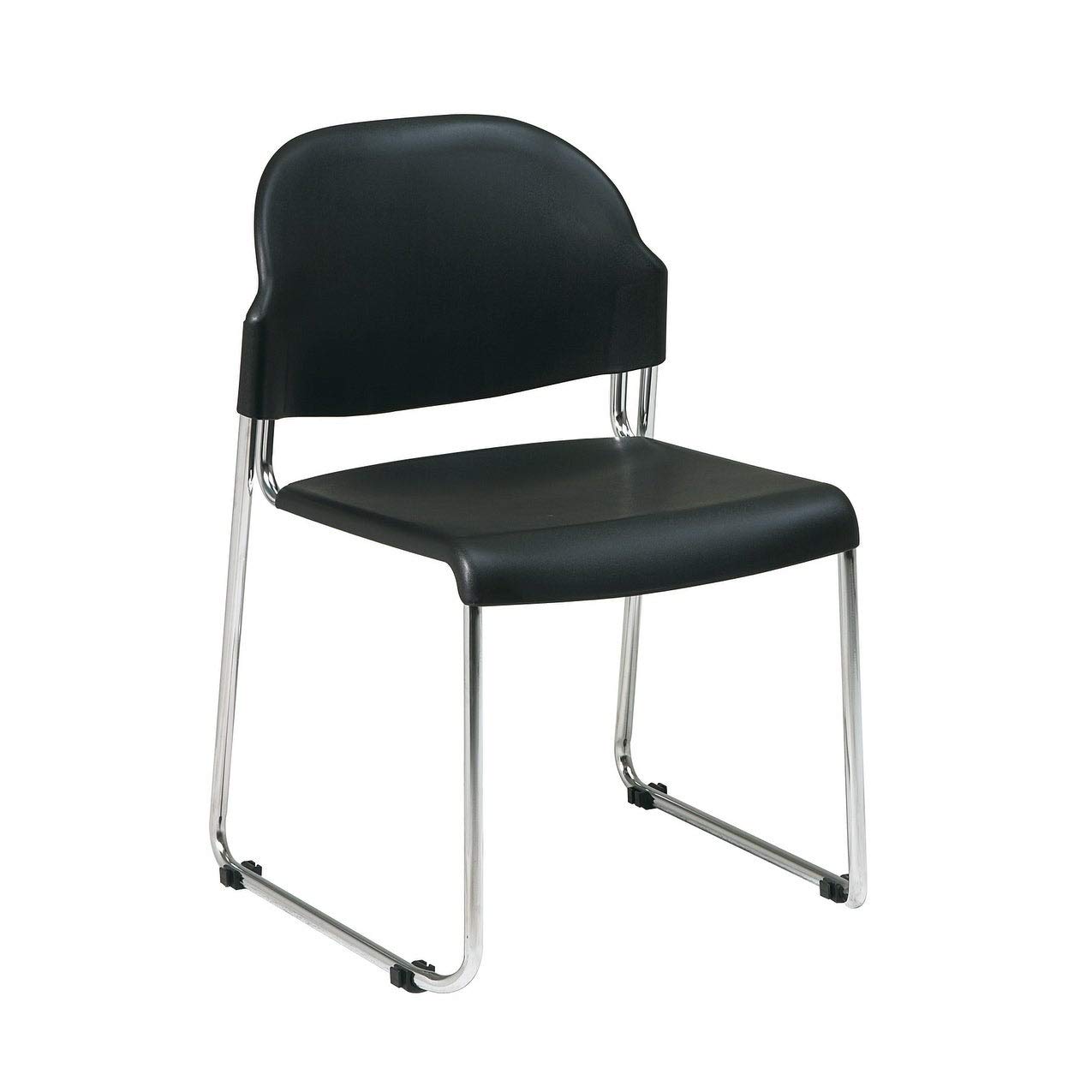 Office Star 4-Pack Black Plastic Stacking Chairs with Chrome Steel Frame - Heavy Duty Conference, Dining & Event Chairs for Office, Home & Commercial Use