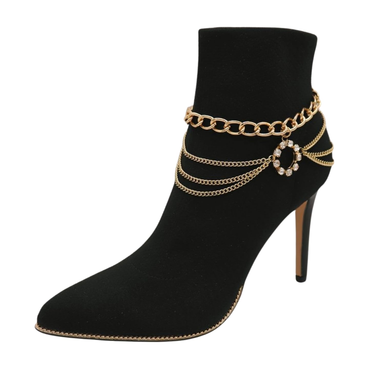 Women's Western Style Gold Metal Multi-Strand Chain Ankle Bracelet with Bling Circle Charms - Perfect for Cowgirl Boots, Boho Outfits & Summer Festivals