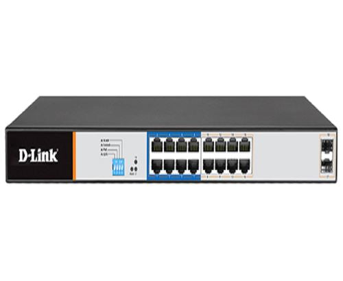 D-Link DGS-F1018P-E 16-Port Gigabit PoE+ Switch with 2 SFP Ports (250m PoE Range) - Ideal for Office Networks, IP Camera Systems & Smart Home Installations