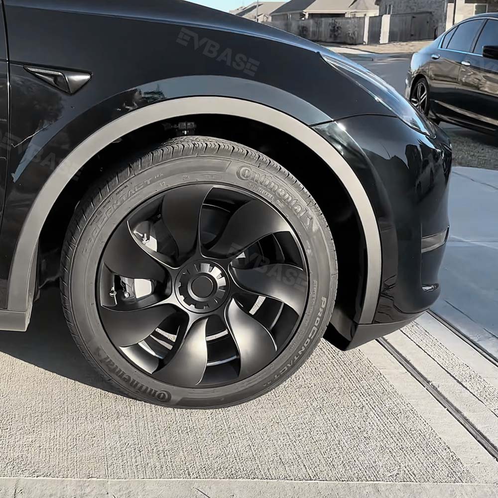 EVBASE Model Y 19-Inch Überturbine Wheel Cover Set (4PCS) - Matte Black Replacement Caps for Tesla Model Y - Enhance Style & Protection for Daily Driving & Road Trips