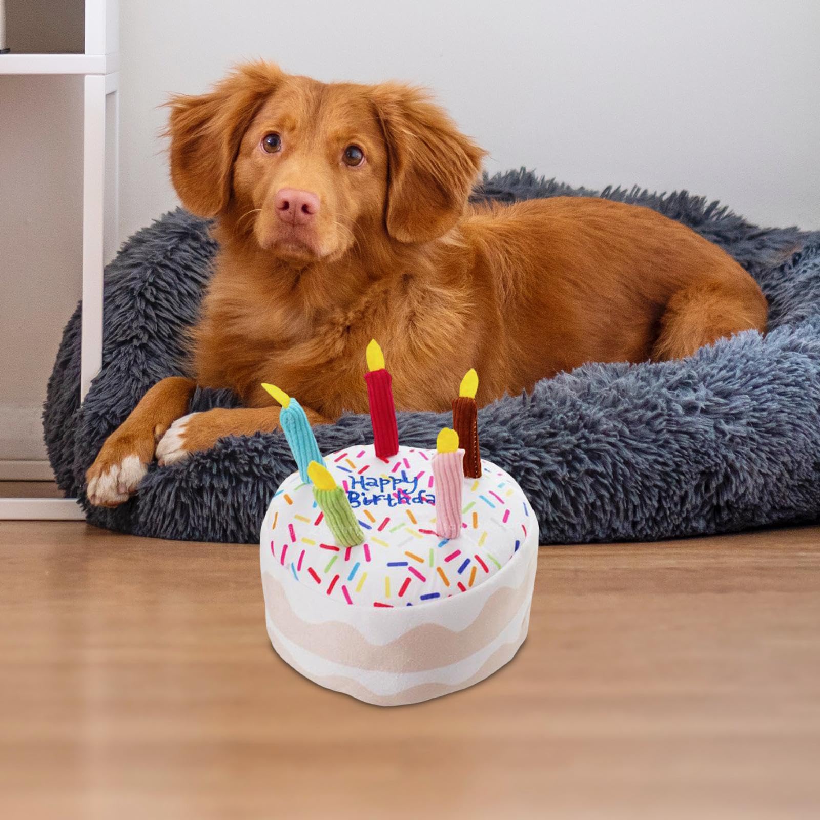 Soft Plush Dog Toy - Interactive Chew Toy for Puppies & Dogs, Candle Cupcake Design for Play & Exercise, Perfect for Birthday Gifts & Training (Ideal for Indoor Play & Teething Puppies)