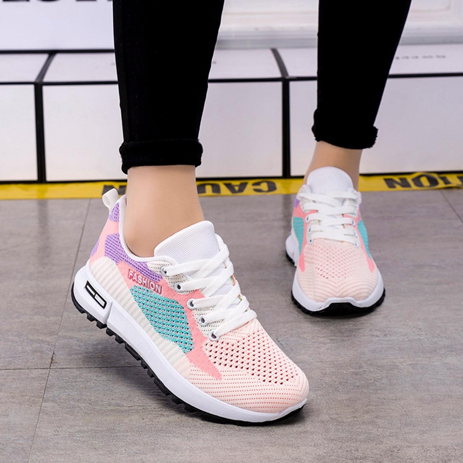 Hbeylia Women's Tie-Dye Air Running Shoes - Lightweight Platform Sneakers with Mesh & Air Cushion for Walking, Tennis, Gym | Anti-Slip Lace-Up Athletic Shoes for Women & Girls | Perfect for Jogging, Workouts & Casual Wear