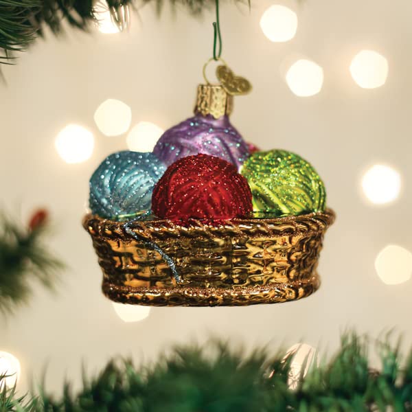 Hand-Blown Glass Yarn Basket Christmas Ornament - Old World Style Holiday Tree Decoration for Festive Home Decor & Gift Giving