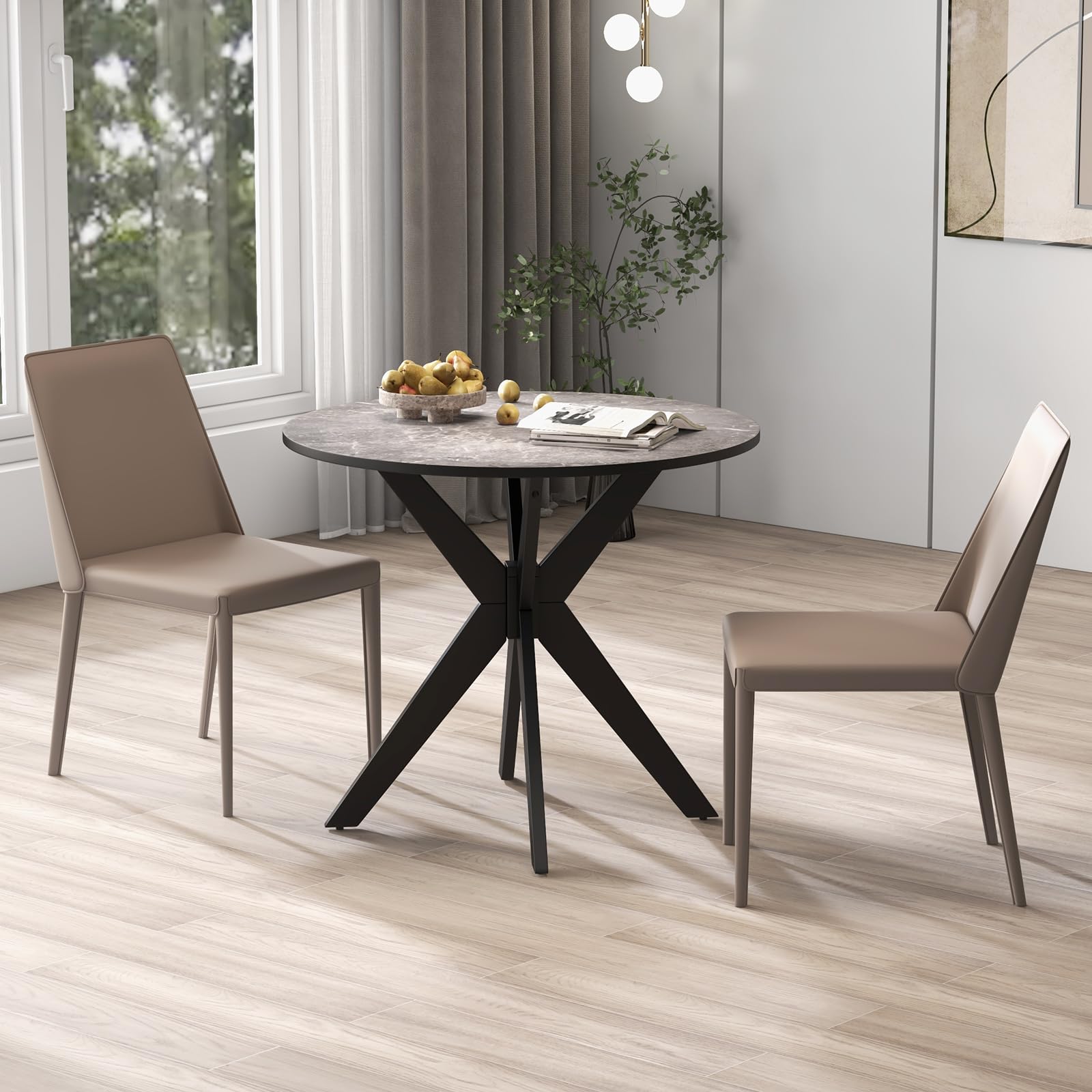 Giantex 36 Inch Round Wooden Dining Table - Farmhouse Kitchen Table with Intersecting Pedestal Base & Solid Wood Legs - Vintage Coffee Table for Small Spaces in Black - Perfect for Dining Rooms, Kitchens, and Cozy Apartments