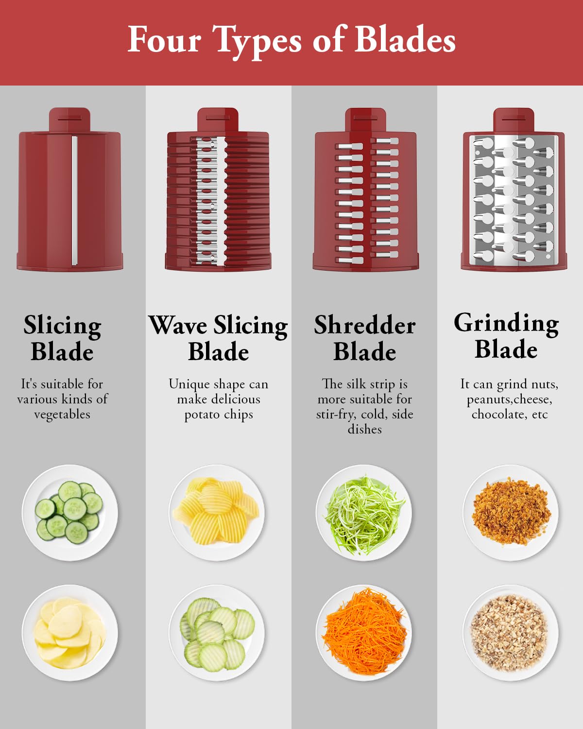 Electric Cheese Grater & Vegetable Shredder - 8 Multi Blades Automatic Food Processor for Block Cheese, Potatoes, Carrots, Fruits & Nuts | Perfect for Salads, Pizza Toppings, Baking & Meal Prep