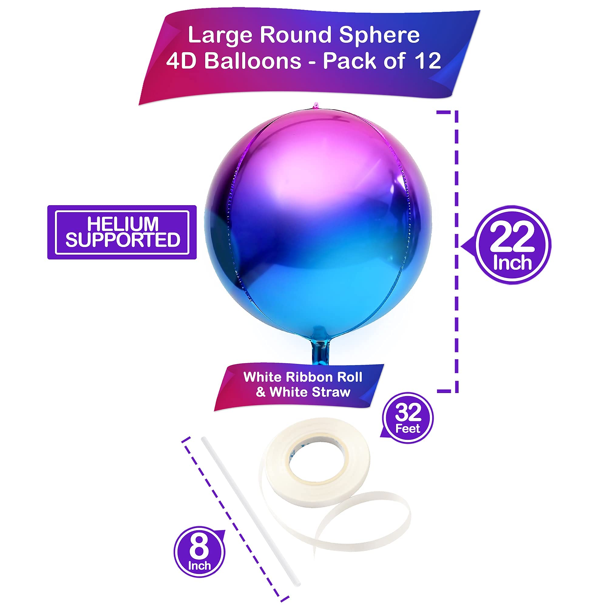 Katchon 22 Inch Purple Galaxy Balloons - Pack of 12 | Metallic & Iridescent Party Balloons for Galaxy Themed Decor | Perfect for Birthday Parties, Baby Showers & Space-Themed Events