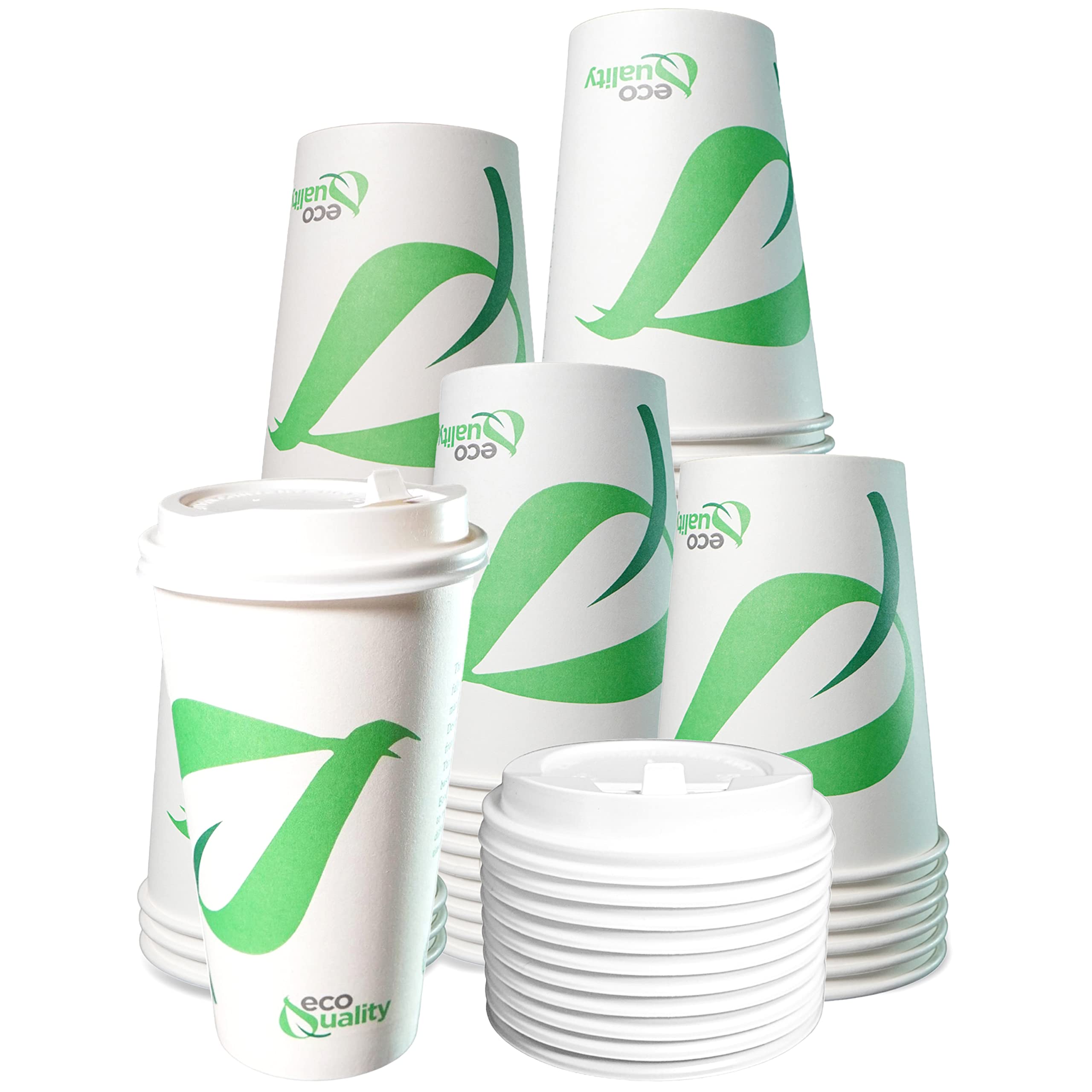 20 oz Compostable Paper Coffee Cups with White Dome Lids - Biodegradable PLA Lined Hot/Cold Drink Cups - Eco-Friendly Disposable Coffee Cups (300 Pack) for Cafes, Offices, and Events