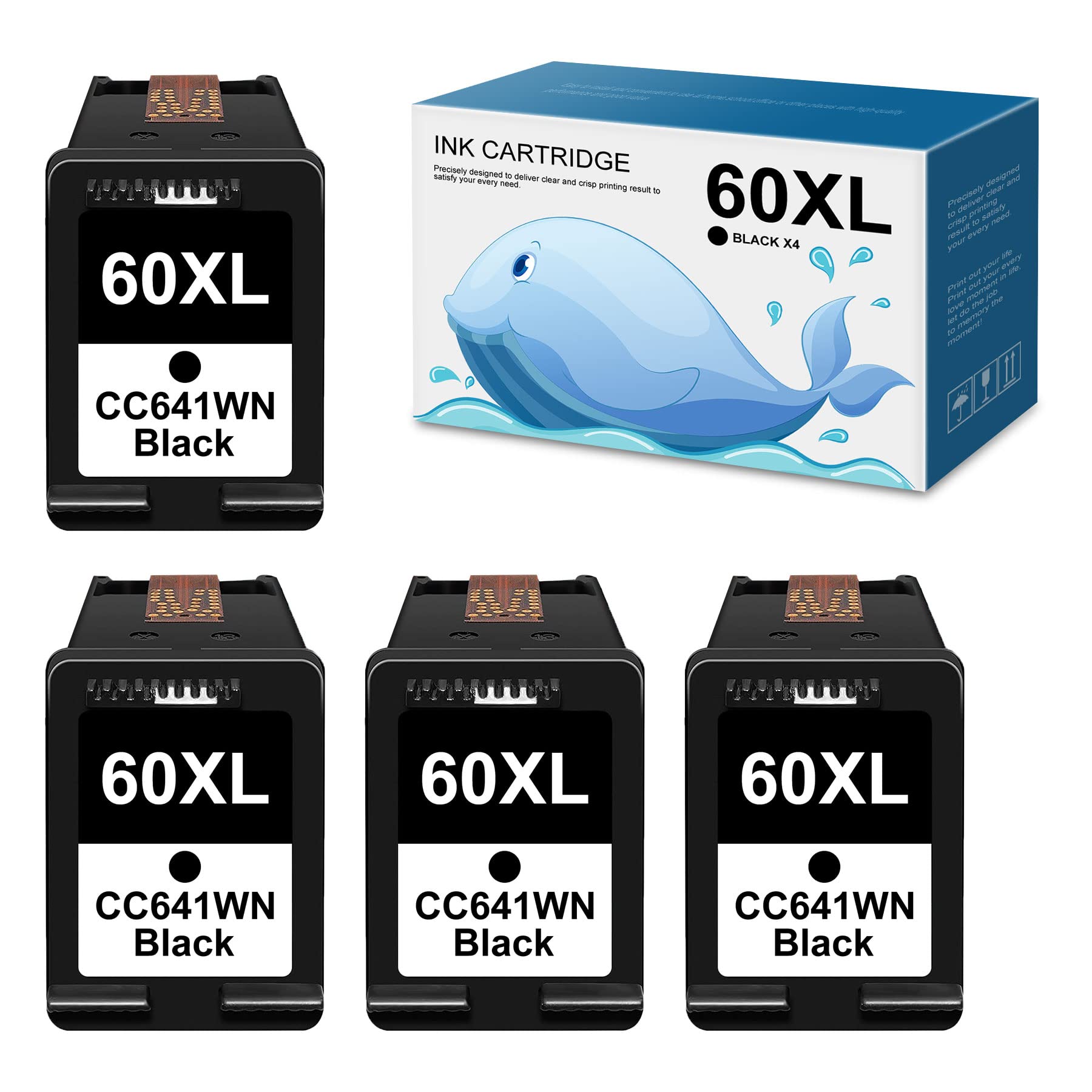 Beituoink 4-Pack Remanufactured 60XL CC641WN High-Yield Ink Cartridges - Compatible with HP D2680 D5560 F2420 D1660 D2530 D2545 D2560 D2660 F2430 F2440 F4224 F4240 F4280 F4435 F4440 Printers - Perfect for Home, Office & School Printing Needs