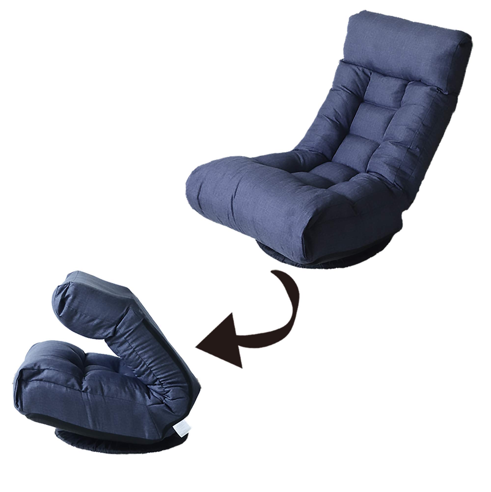 Adjustable Swivel Floor Gaming Chair with Ottoman - Ergonomic Comfort for Gaming, Reading & Relaxing - Navy Blue Floor Seat for Home, Office & Dorm Room