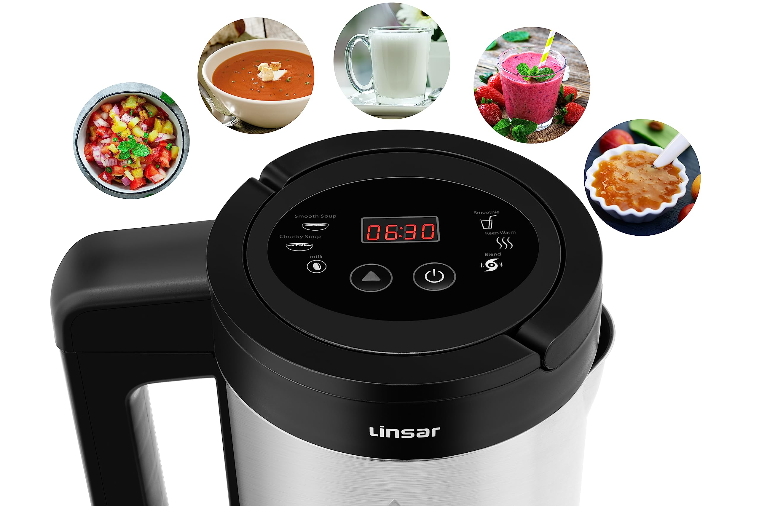 Linsar 900W High-Speed Blender with 6 Preset Programs - 1.6L Stainless Steel Jug for Smoothies, Nut Milk, Soup & More - LED Display & Keep Warm Function - Perfect for Vegan Diets & Healthy Meal Prep