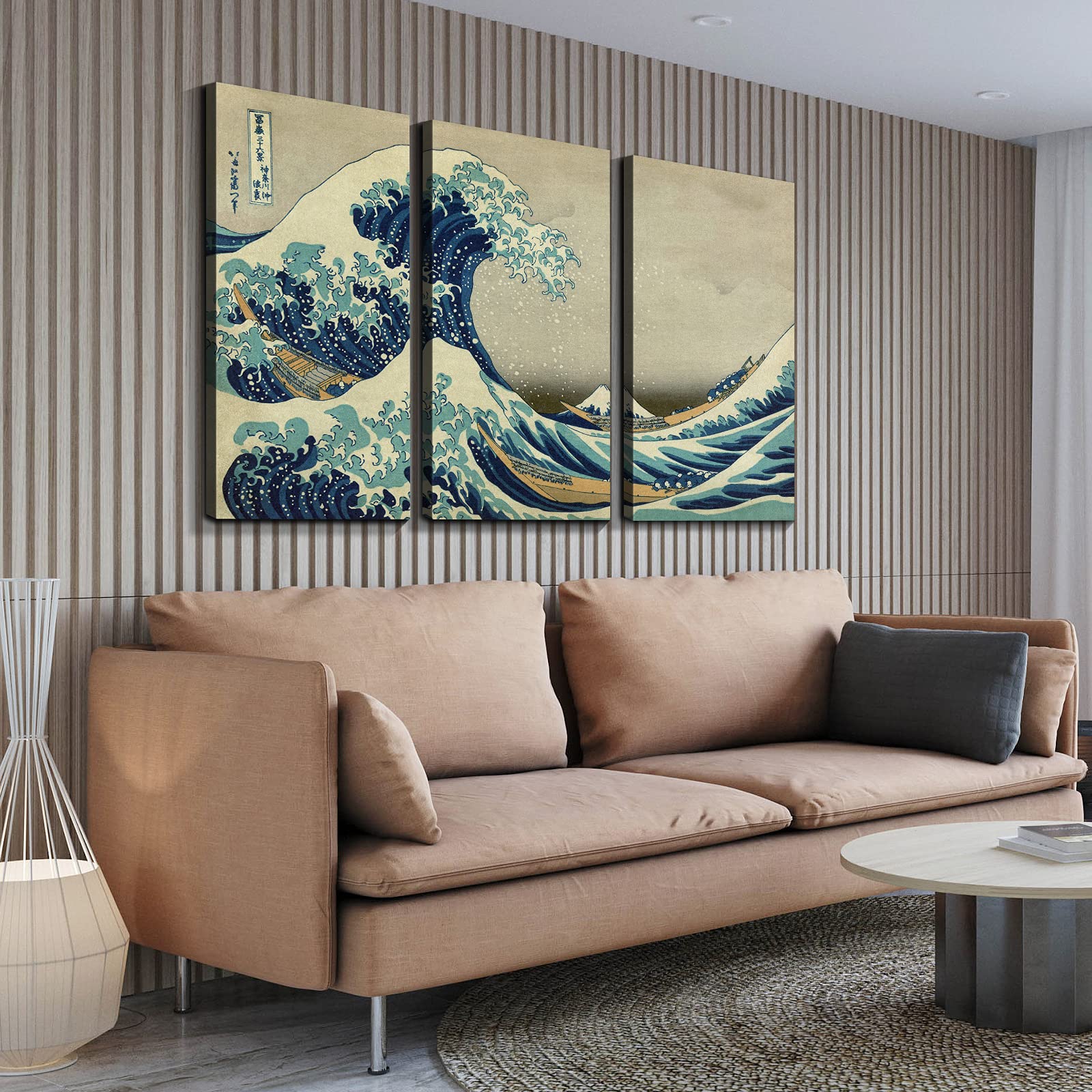 Denozer - 3 Piece Canvas Wall Art - The Great Wave Off Kanagawa Oil Painting Reproduction Giclee Print - Stretched and Framed Ready to Hang - 24