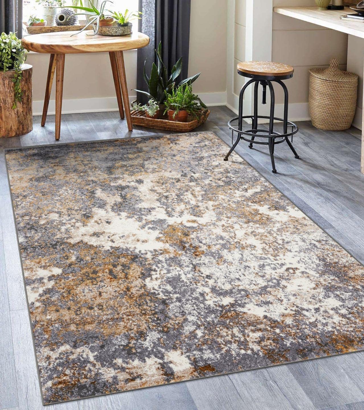 6490 Gray Abstract 9x12 Area Rug - Soft Modern Carpet for Living Room, Bedroom & Office - Home Decor Essentials
