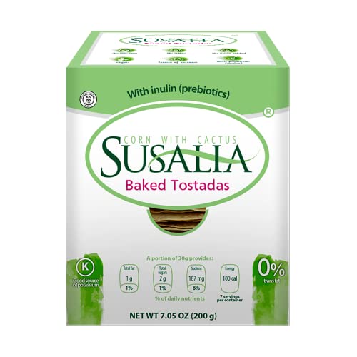SUSALIA Baked Tostadas | Gluten Free Corn & Cactus Toast - Pack of 6 (7 oz each) | Healthy Artisan Snack for Parties, Nachos & Mexican Cuisine