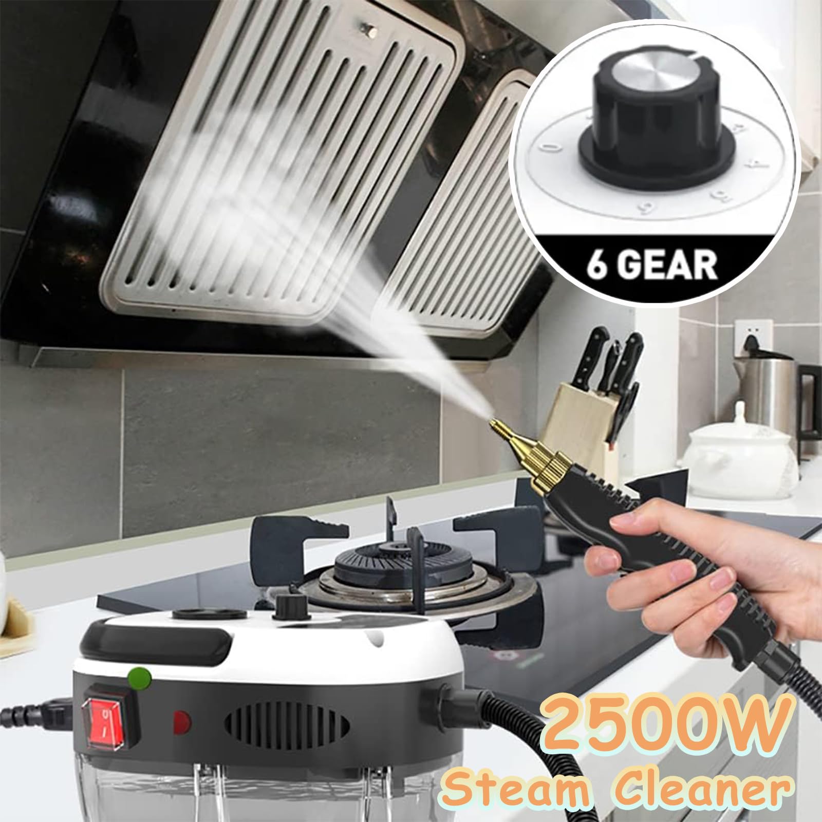 2500W Handheld Steam Cleaner for Home & Car - Fast Heating, 3 Brush Heads