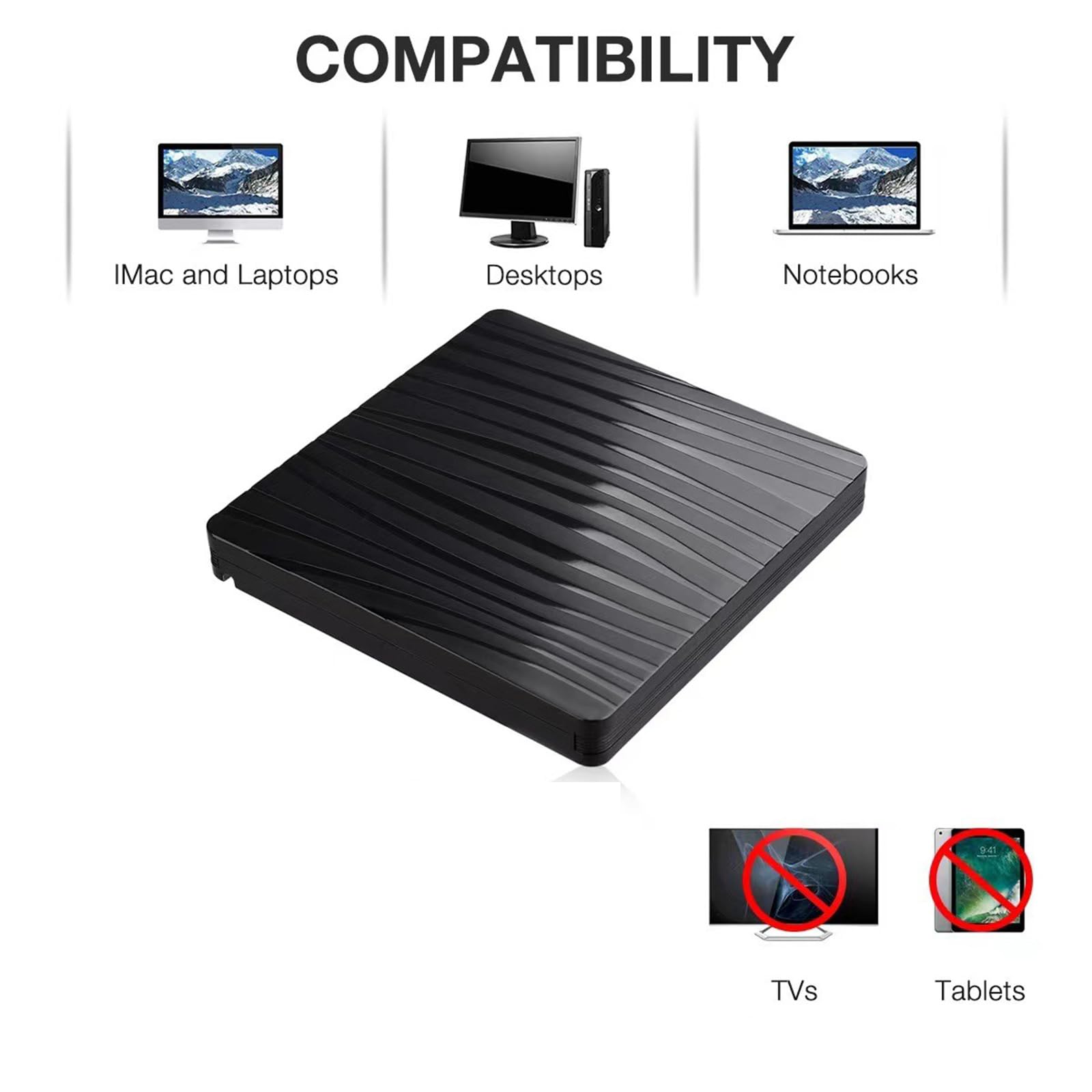 MARCBUSE External DVD Drive for Laptop - USB 3.0 & USB-C Portable CD/DVD Burner Writer - High-Speed Disc Reader for Movies, Music, Data Backup - Perfect for Home, Office & Travel Use