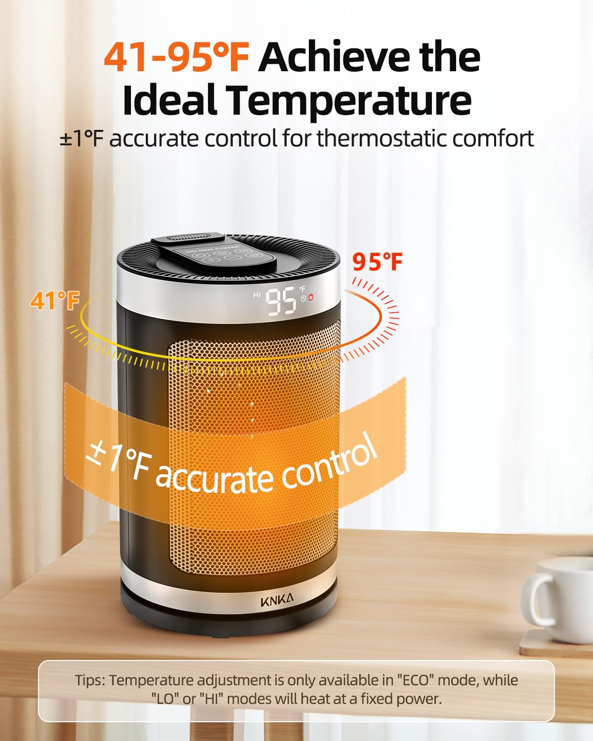 Portable Ceramic Space Heater with Thermostat - 1500W Fast Heating, 90° Oscillation, 4 Modes & 12H Timer - ETL Certified Indoor Electric Heater for Bedroom, Home & Office Use - Perfect for Winter Warmth & Energy-Efficient Heating