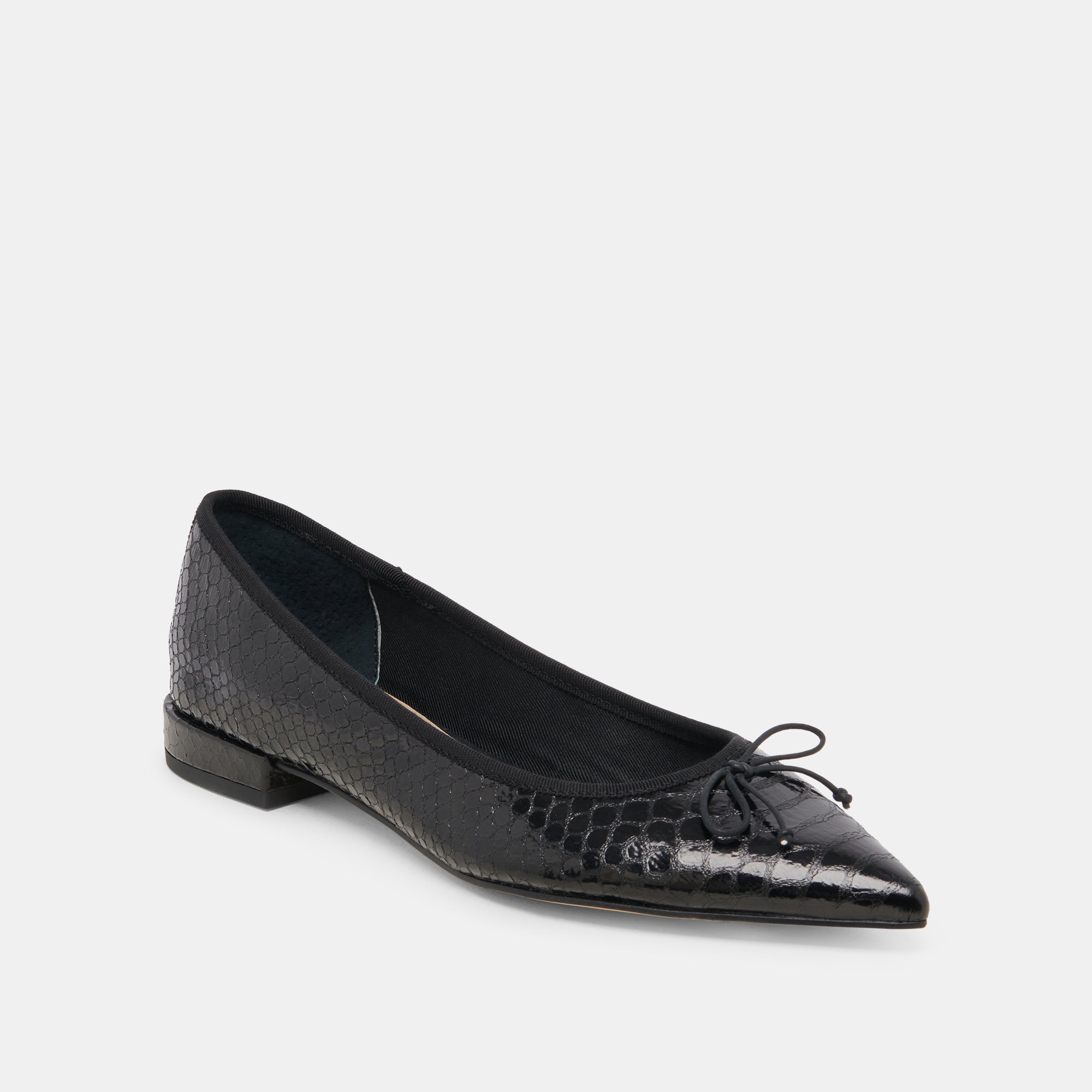 PALANI Women's Ballet Flats - Midnight Snake Embossed Leather Pointed Toe Slip-On Shoes for Work, Office & Casual Wear