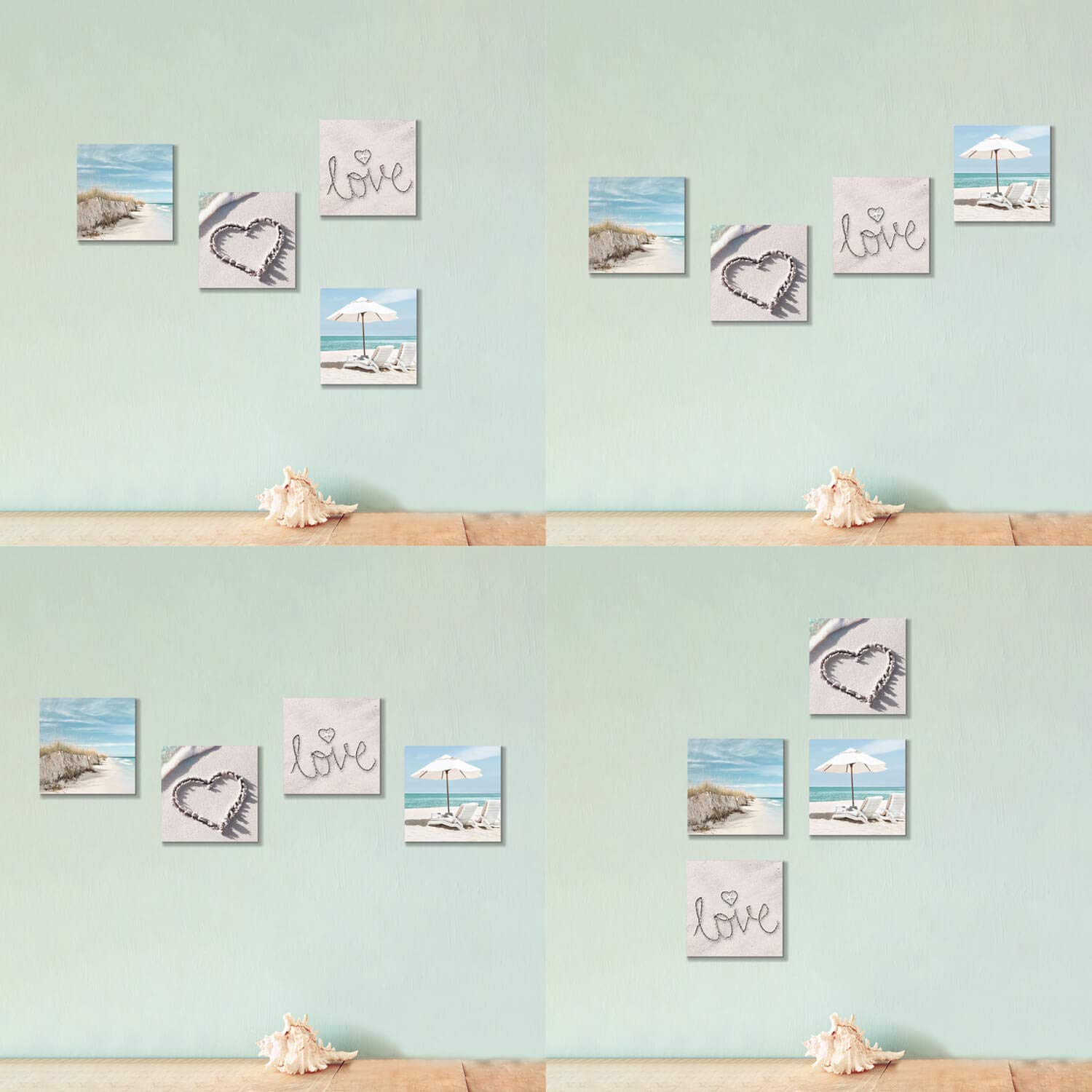 Beach Wall Art Set of 4 - 16x16 Inch Coastal Canvas Prints with Seaside Chairs & Umbrella Decor for Bathroom, Living Room or Bedroom - Multi-Sized Ocean Themed Painting