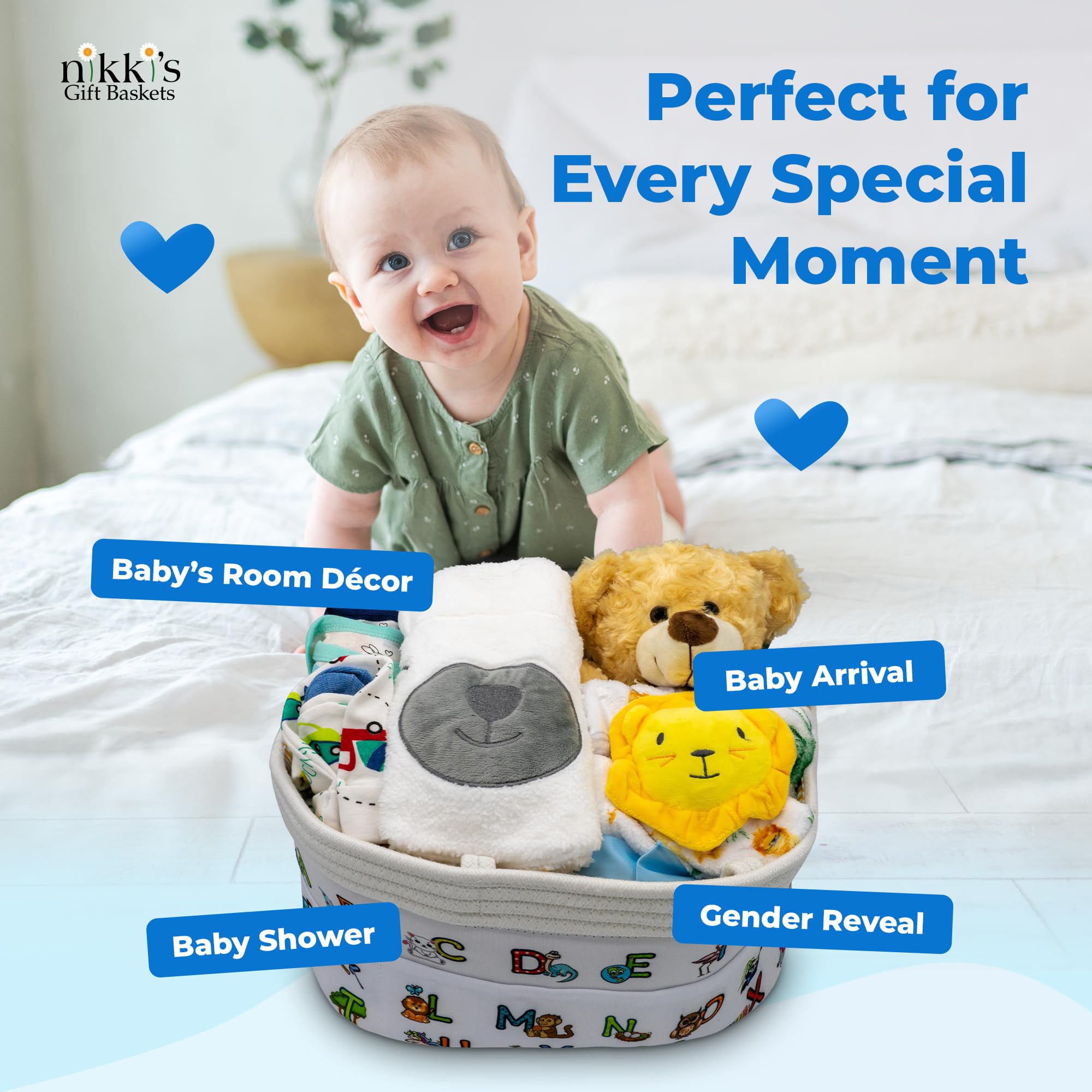 Joyful Arrival Deluxe Baby Boy Gift Basket - 20-Piece Newborn Baby Boy Gift Set | Perfect for Expecting Moms, Baby Showers & Gender Reveal Parties | Premium Blue Baby Gift Basket for Newborns by Nikki's Gift Baskets | Ideal for Hospital Welcome Gifts & First-Time Parents