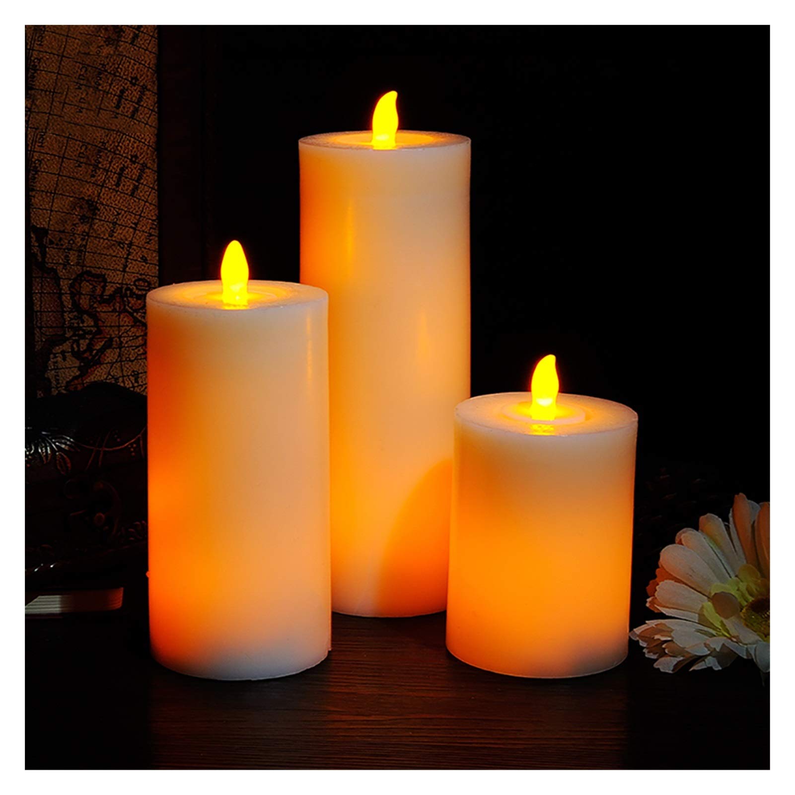 Flameless LED Christmas Candles - Real Wax & Flickering Flame for Holiday Decor (3pcs)