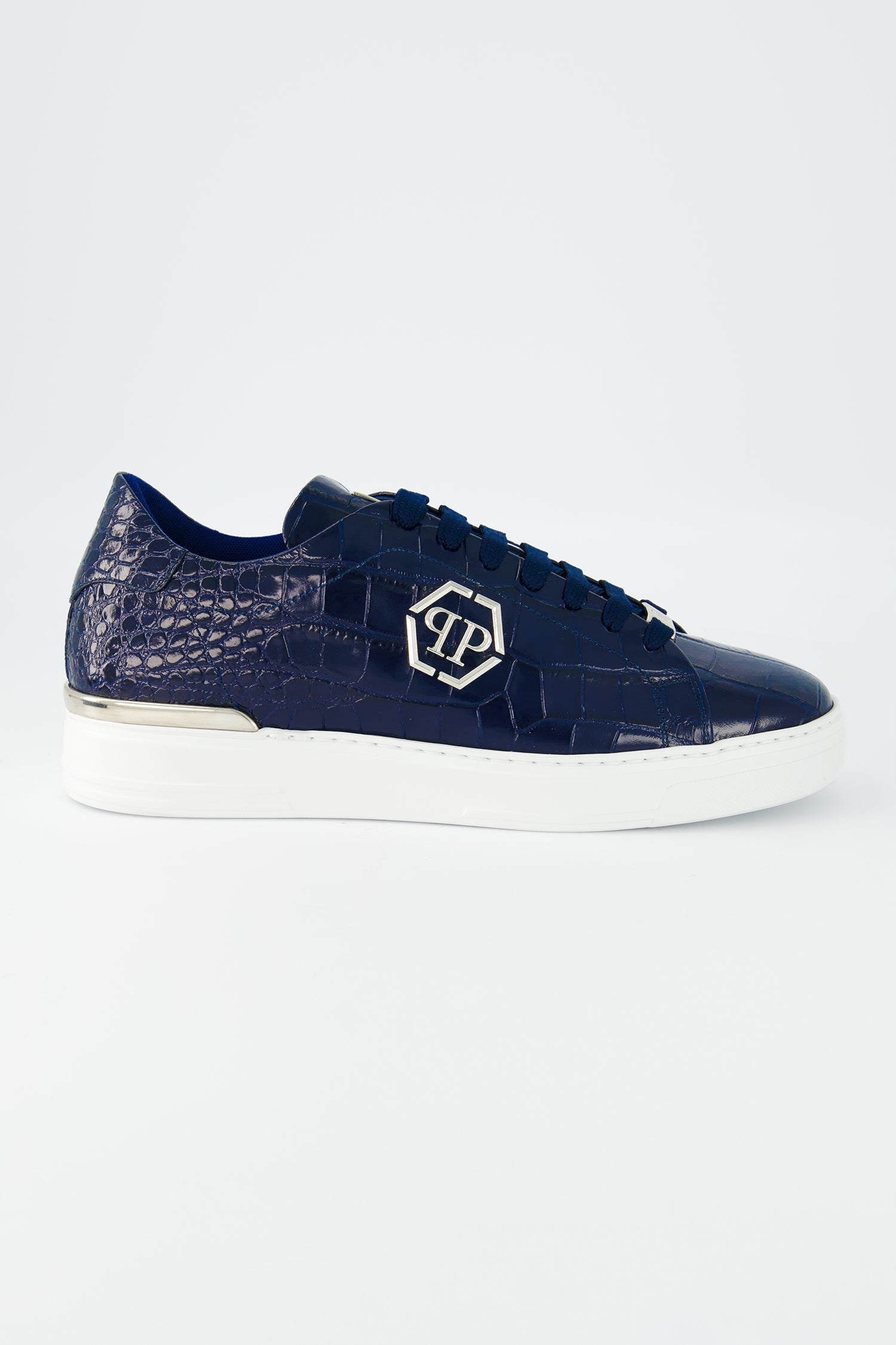 Philipp Plein Dark Blue Crocodile Print High-Top Sneakers for Men - Luxury Streetwear Fashion Shoes for Casual Wear & Night Out