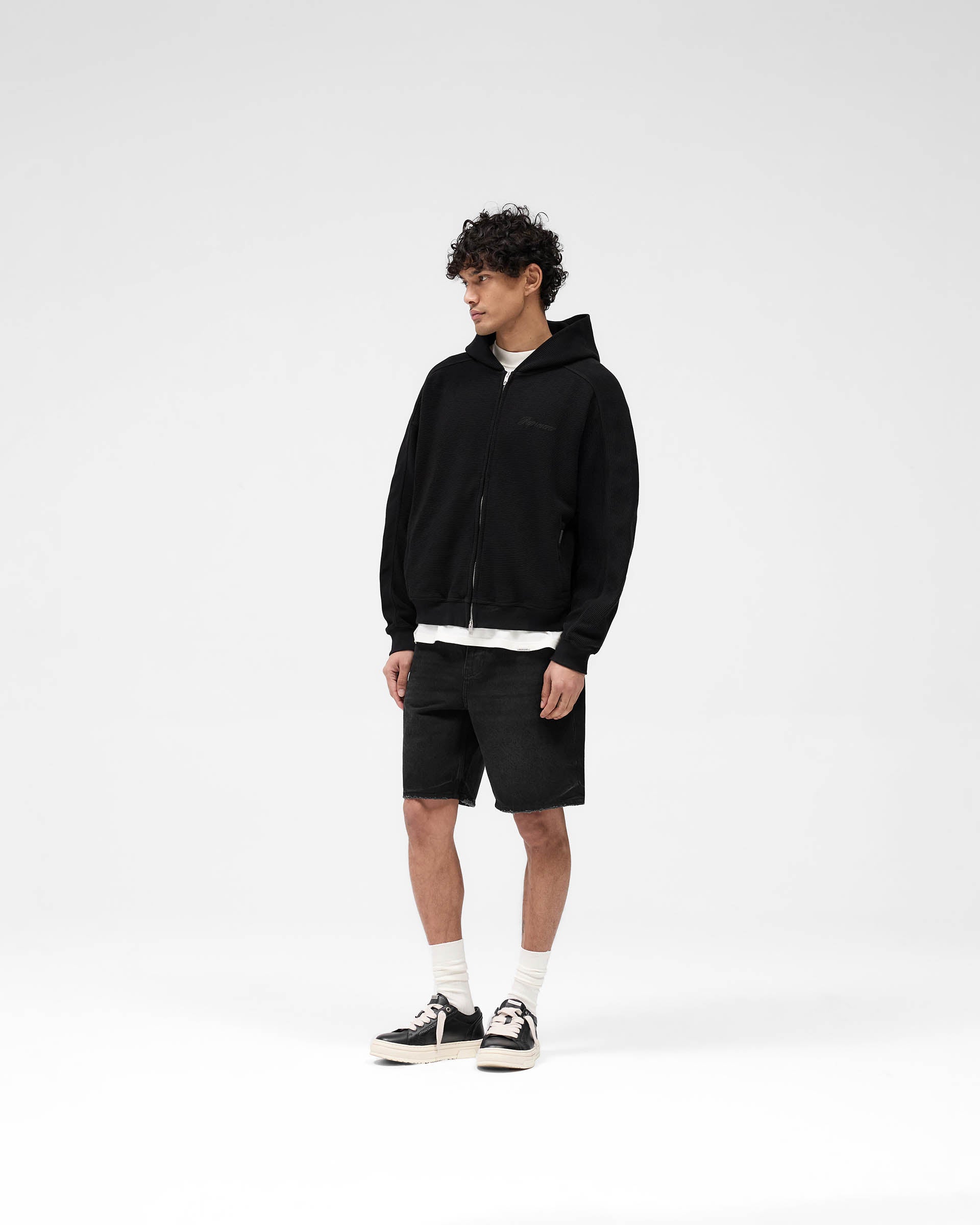 Waffle Zip Through Hoodie for Men & Women - Jet Black - Cozy Winter Pullover for Casual Wear & Outdoor Activities