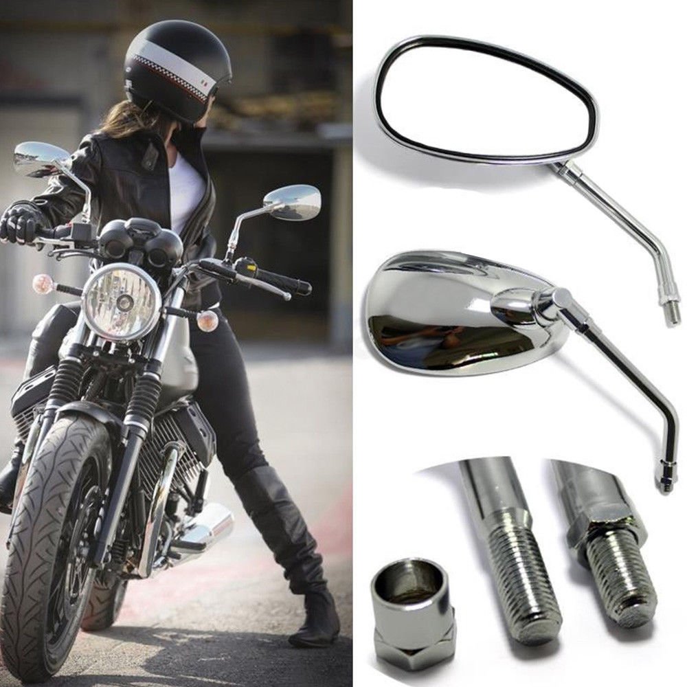 DREAMIZER Chrome Motorcycle Handlebar Mirrors - Universal Side Rearview Mirrors for Scooter, Street Bike, Cruiser, Chopper, Sport Bike & ATV - Enhance Safety & Style on Urban Commutes & Off-Road Adventures