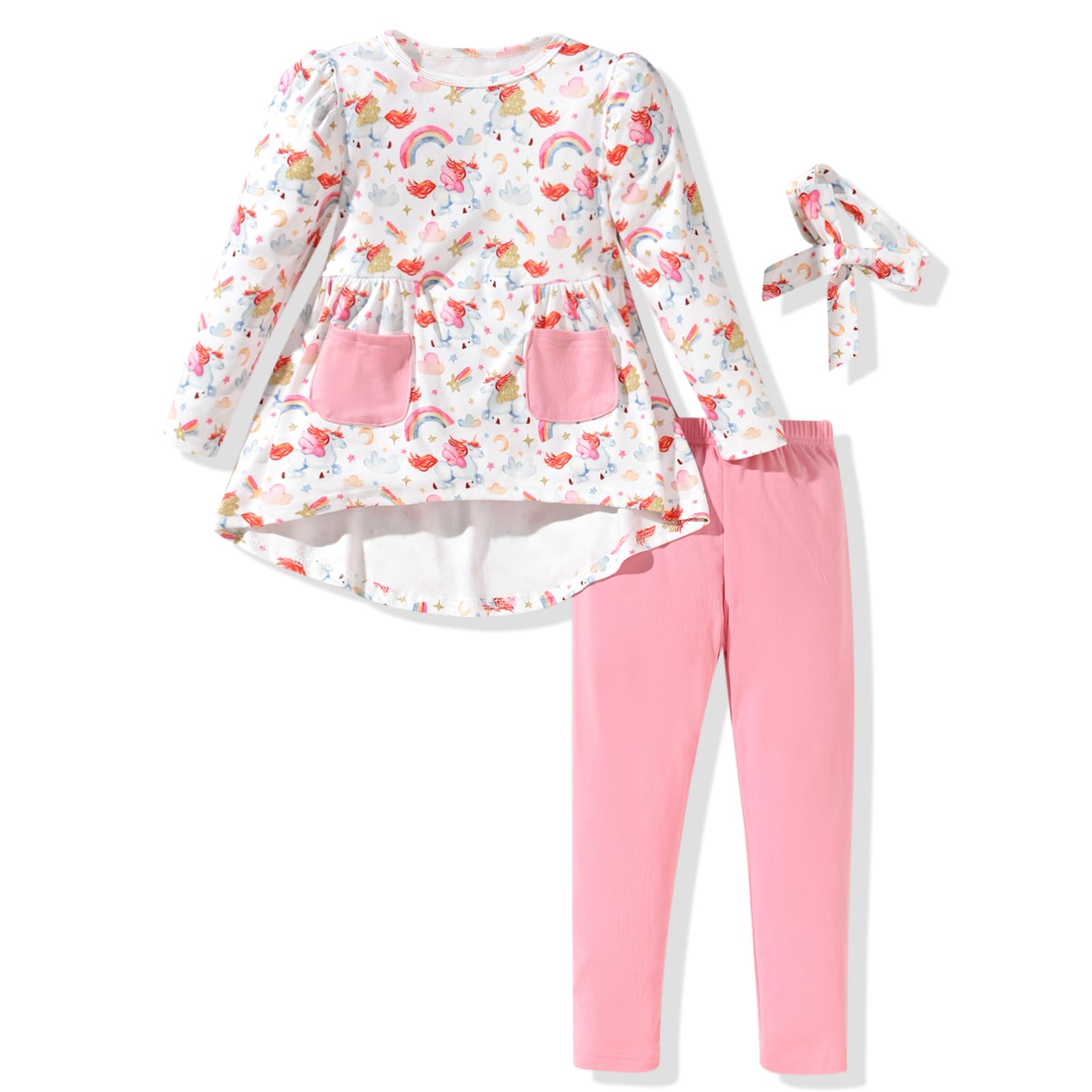Toddler Girls Long Sleeve Hi-Lo Top & Pant Outfit Set - Fall Winter Clothes with Headband - Cute Playdate & Holiday Party Outfits