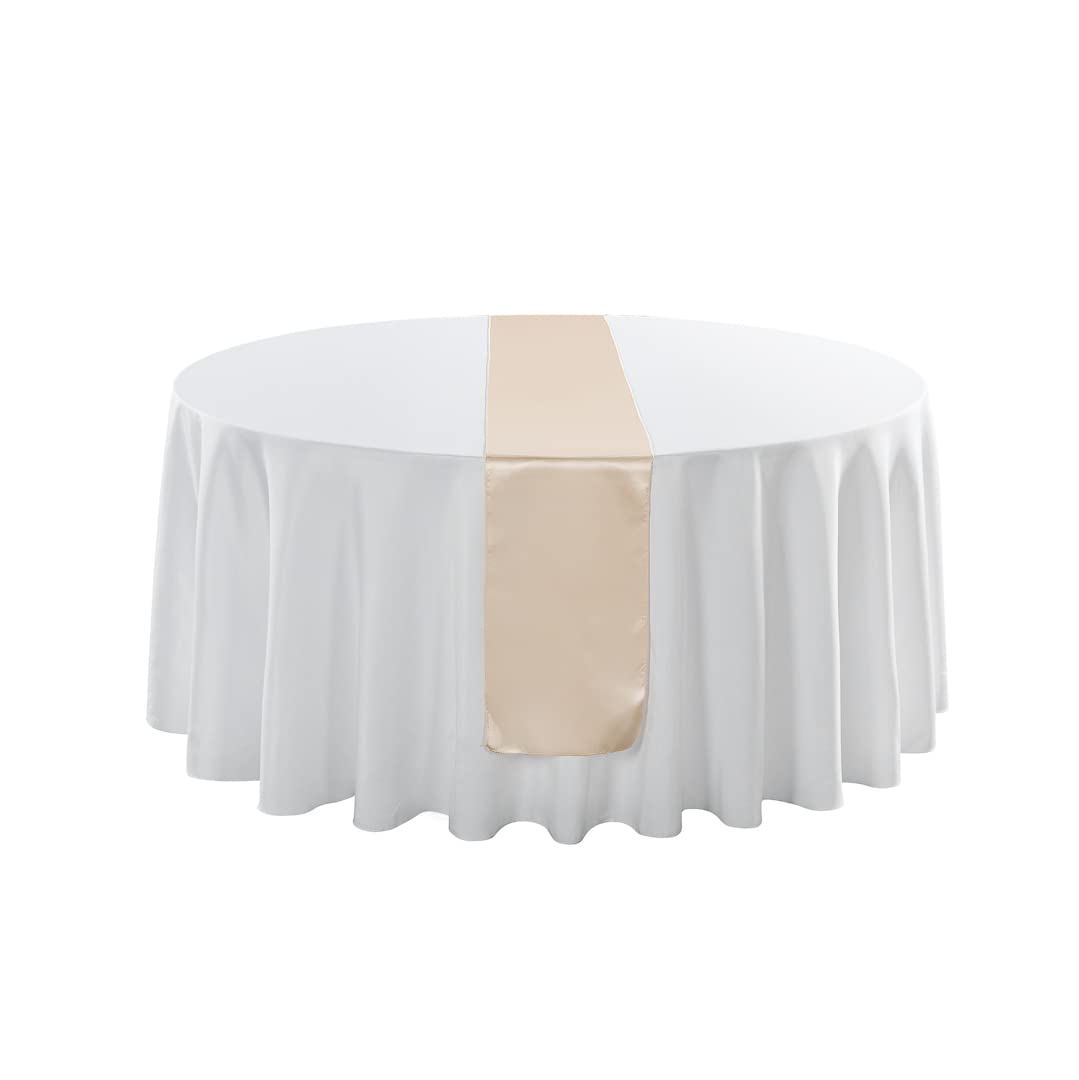 Restaurantware Table Tek 12 x 108 Inch Satin Table Runners - Set of 10 Machine Washable Decorative Sand Polyester Table Runners for Weddings, Parties, Events & Banquets - Perfect for Dining Tables, Buffets, and Reception Decorations