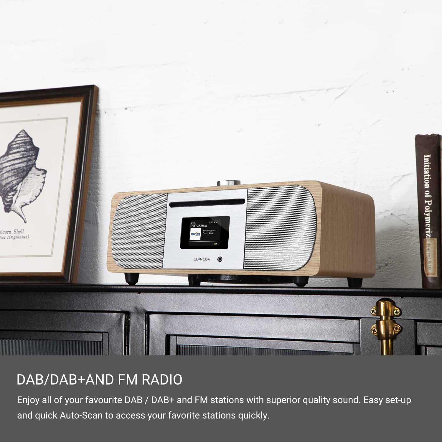 LEMEGA M5P DAB Radio with CD Player & Bluetooth - 35W Hi-Fi Stereo System, WiFi Internet Radio, Spotify Connect, USB Player, Dual Alarm Clock, FM Digital Radio with Remote Control - White Oak - Perfect for Bedroom, Kitchen, and Office Use