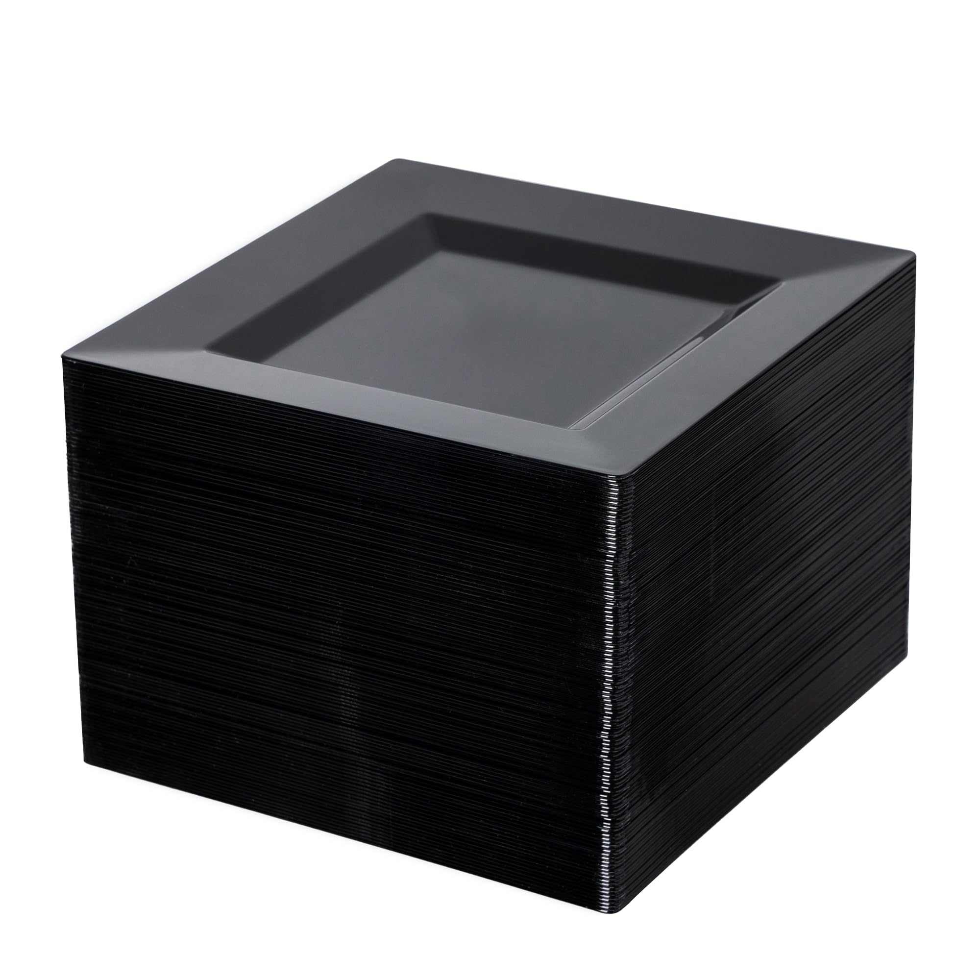 100 Pack Black Plastic Square Dessert Plates - 6.5 Inch Disposable Salad Plates for Party, Wedding, Christmas, Easter - Heavy Duty & Elegant Tableware for Catering, Picnics & Holiday Celebrations