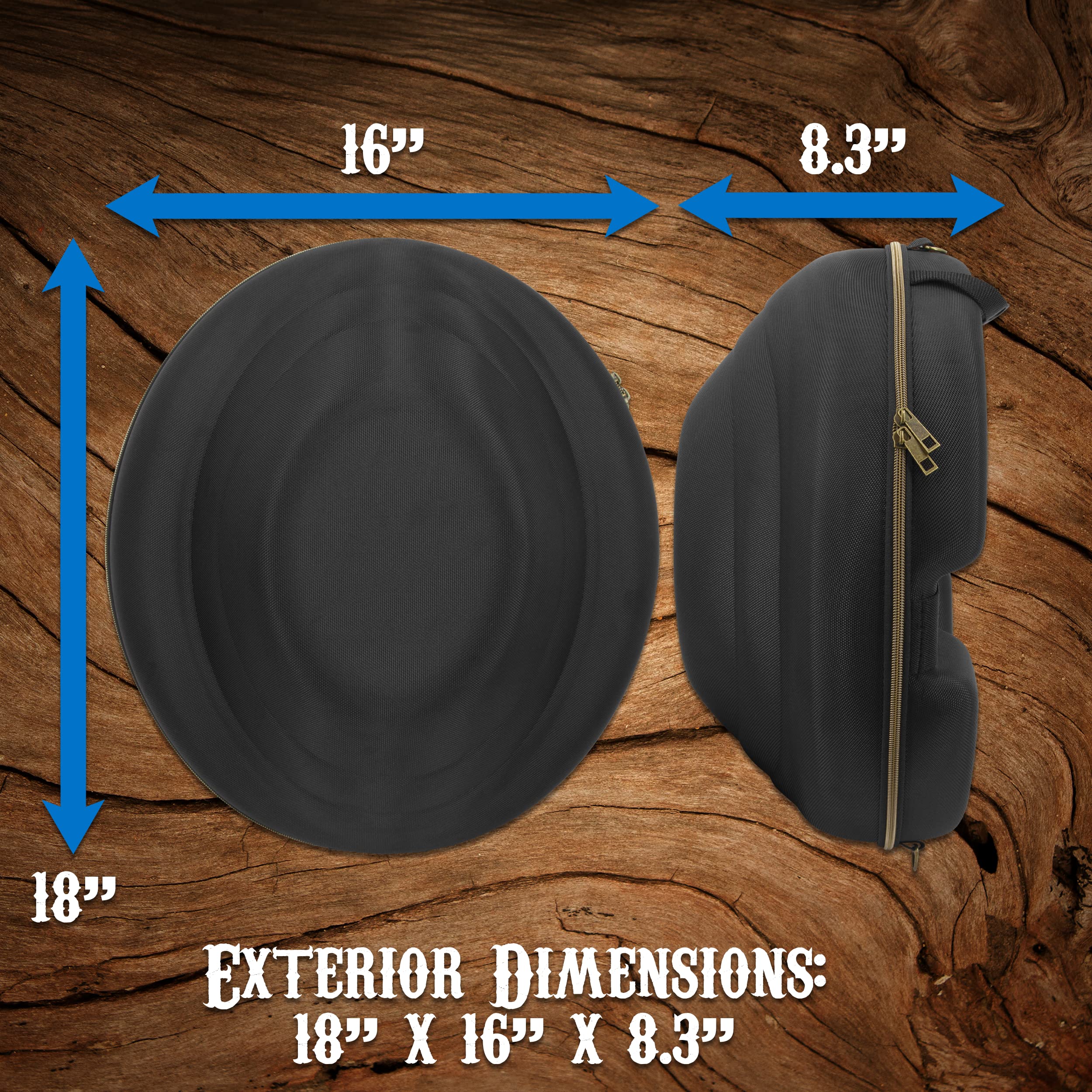 CASEMATIX Cowboy Hat Storage Box - Hard Shell Travel Case with Carry Strap, ID Slot & Foam Insert for Brims Up to 4.75