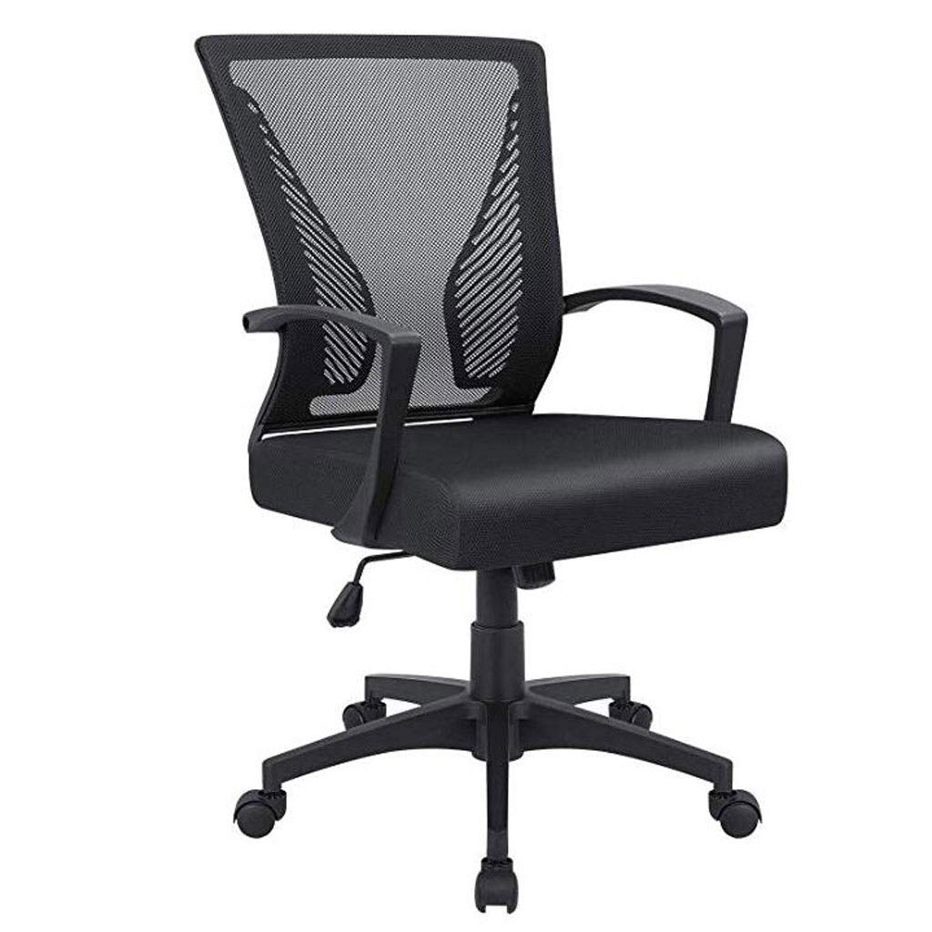 Ergonomic Mesh Office Chair with Mid Back & Lumbar Support - Swivel Computer Desk Chair with Adjustable Armrests (Black) - Perfect for Home Office, Gaming & Workspaces