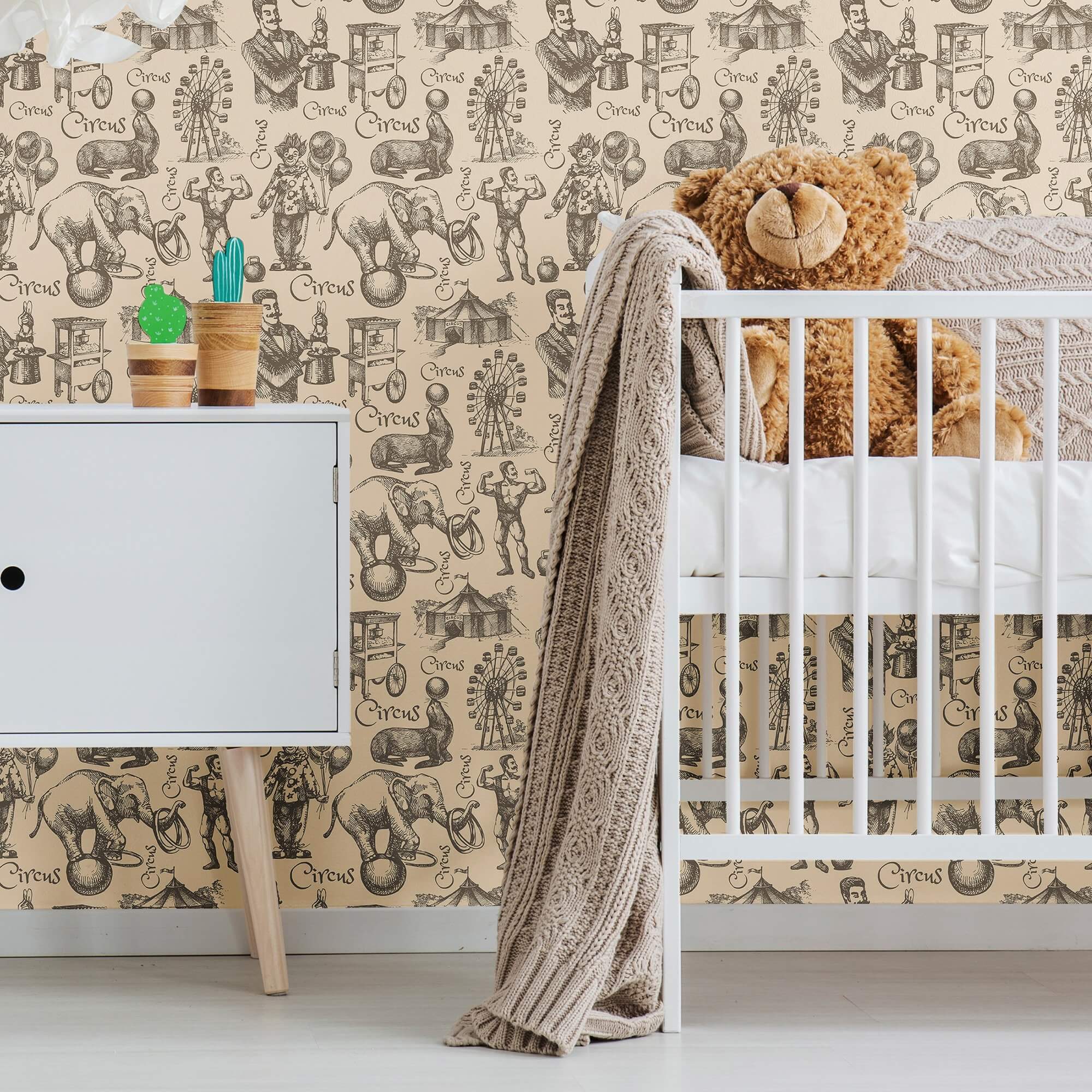 Tan Circus Children's Peel and Stick Removable Wallpaper 0156 - Fun Nursery Decor for Kids' Rooms & Playrooms