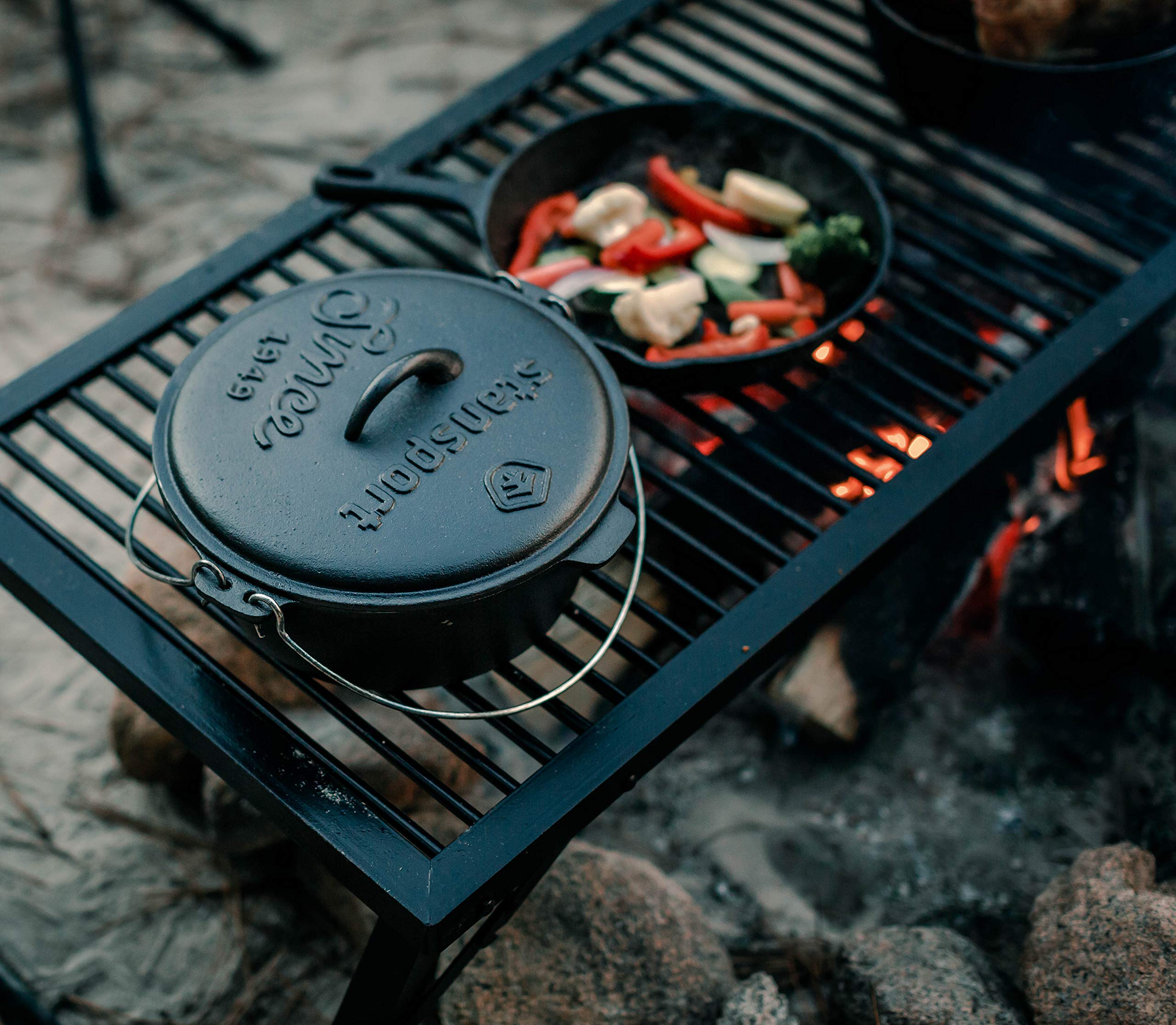 Stansport Pre-Seasoned Cast Iron Dutch Oven - 5.5 Quart Enameled Cast Iron Pot with Lid - Perfect for Braising, Stewing, Baking & Camping - Ideal for Soups, Bread, Chili & Outdoor Cooking